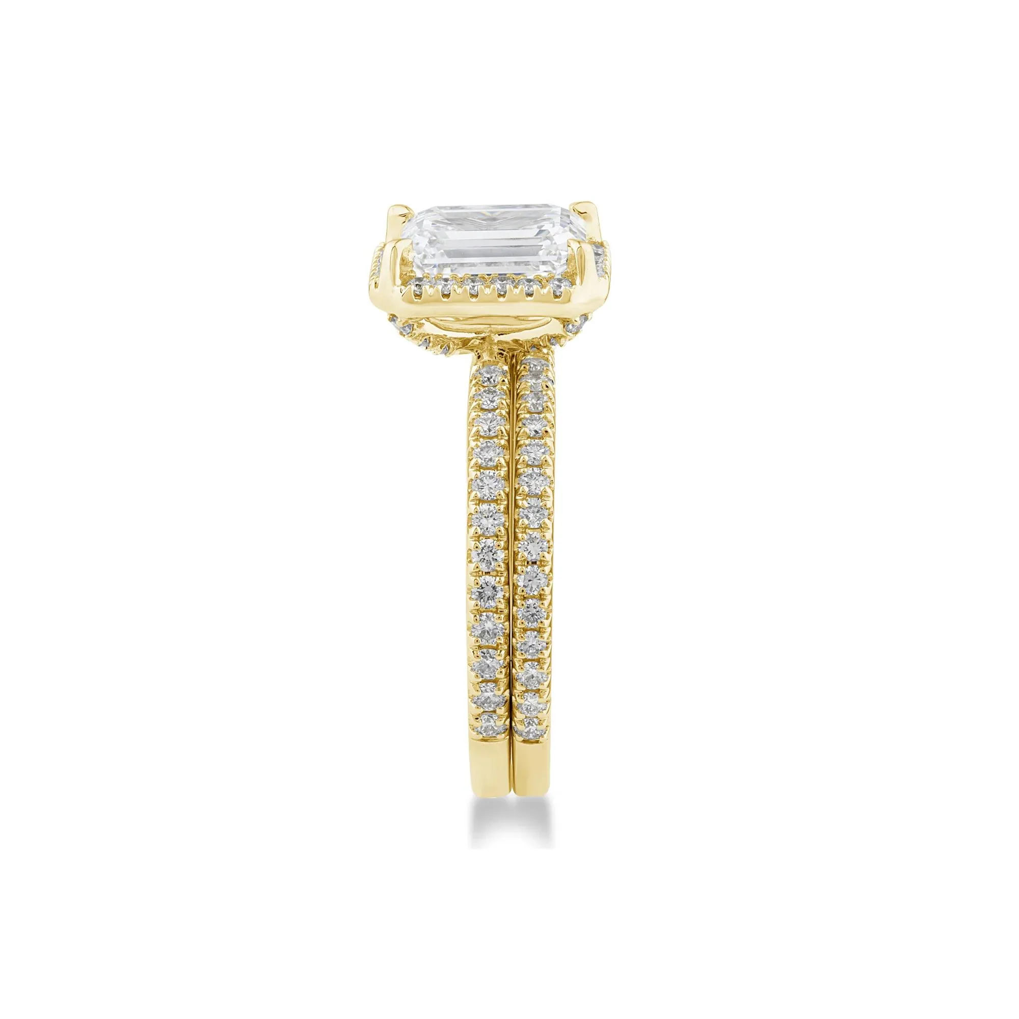 2 3/4 CT. Tw. Lab Grown Diamond Emerald-Cut Halo Bridal Set 14K Yellow Gold Ring Round Brilliant Cut Size 6 1mm - Image 3