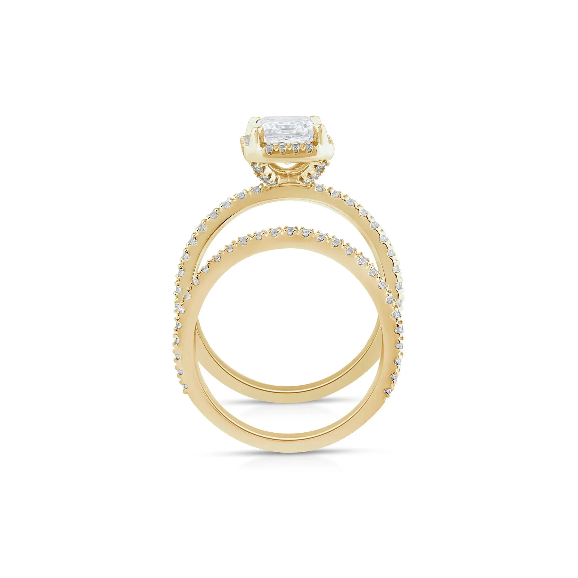 2 3/4 CT. Tw. Lab Grown Diamond Emerald-Cut Halo Bridal Set 14K Yellow Gold Ring Round Brilliant Cut Size 7 1mm - Image 2