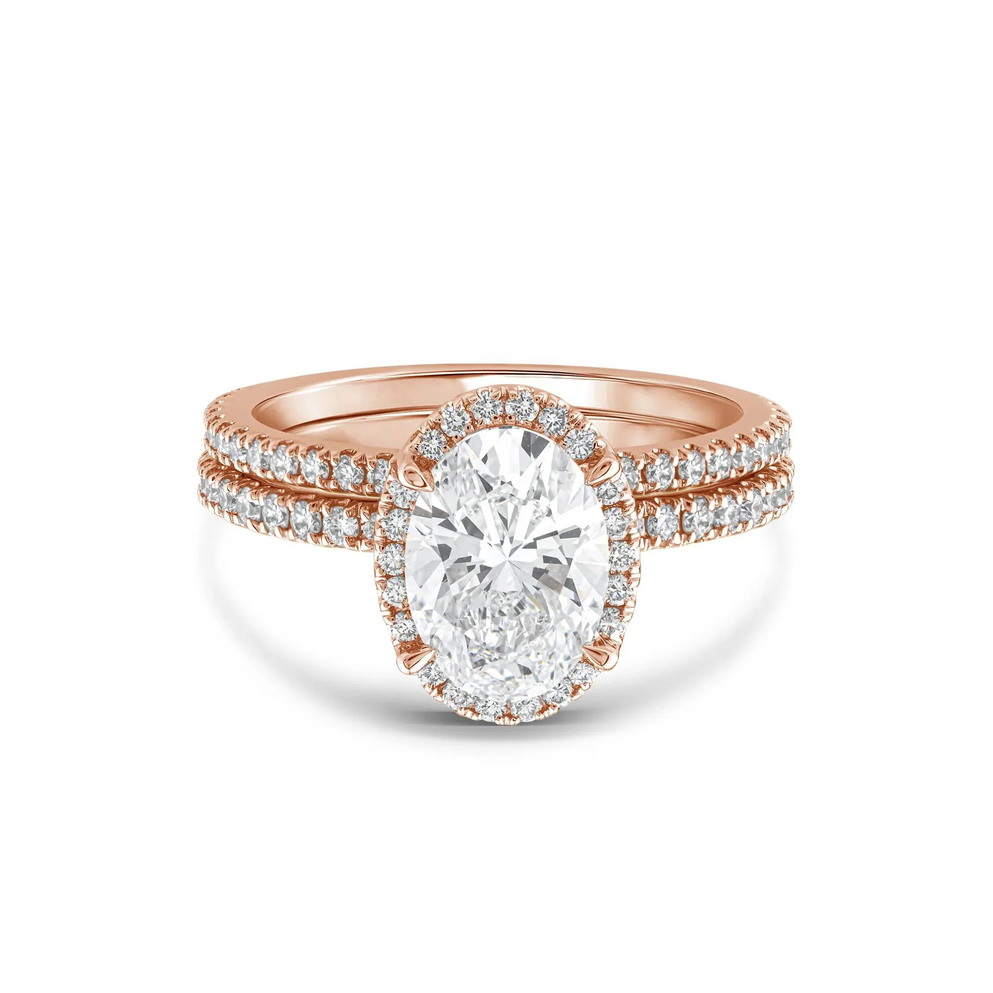2 3/4 CT. Tw. Lab Grown Diamond Oval-Shaped Halo Bridal Set 14K Rose Gold Ring Round Brilliant Cut Size 7 1mm