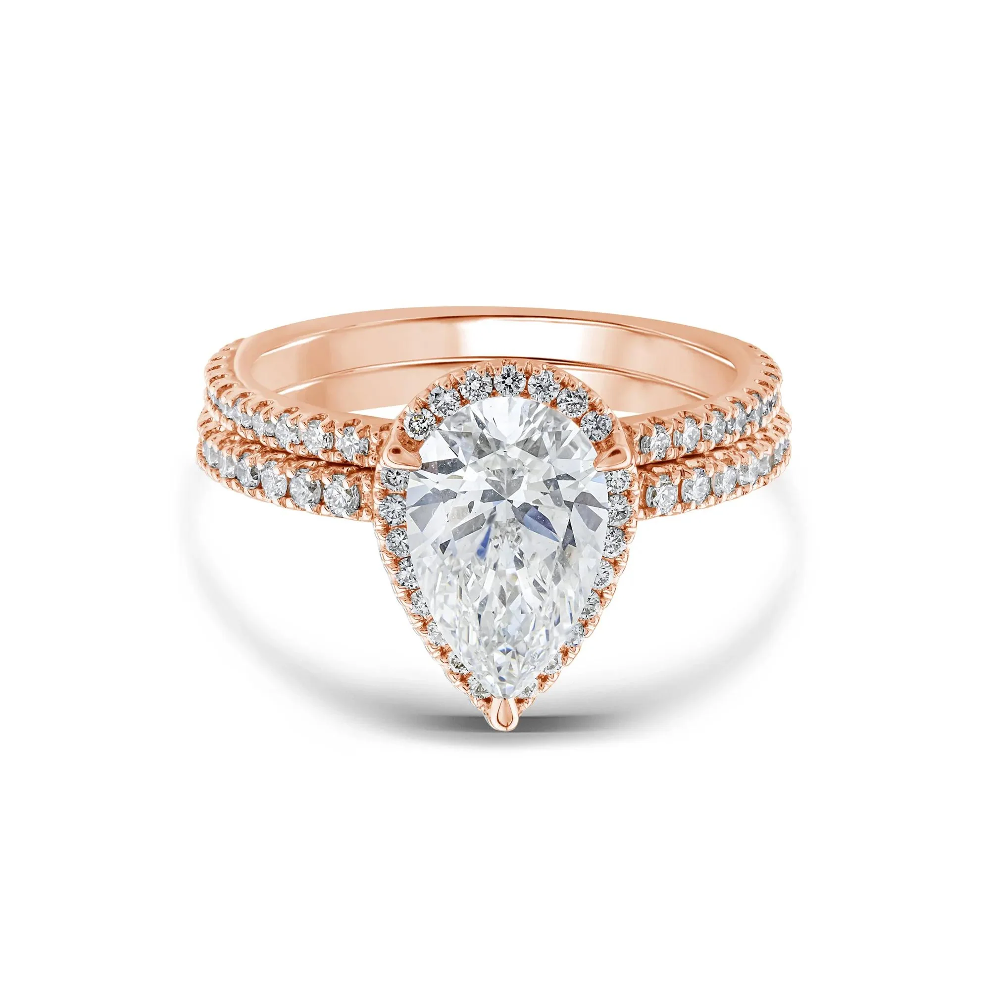 2 3/4 CT. Tw. Lab Grown Diamond Pear-Shaped Halo Bridal Set 14K Rose Gold Ring Round Brilliant Cut Size 5 1mm