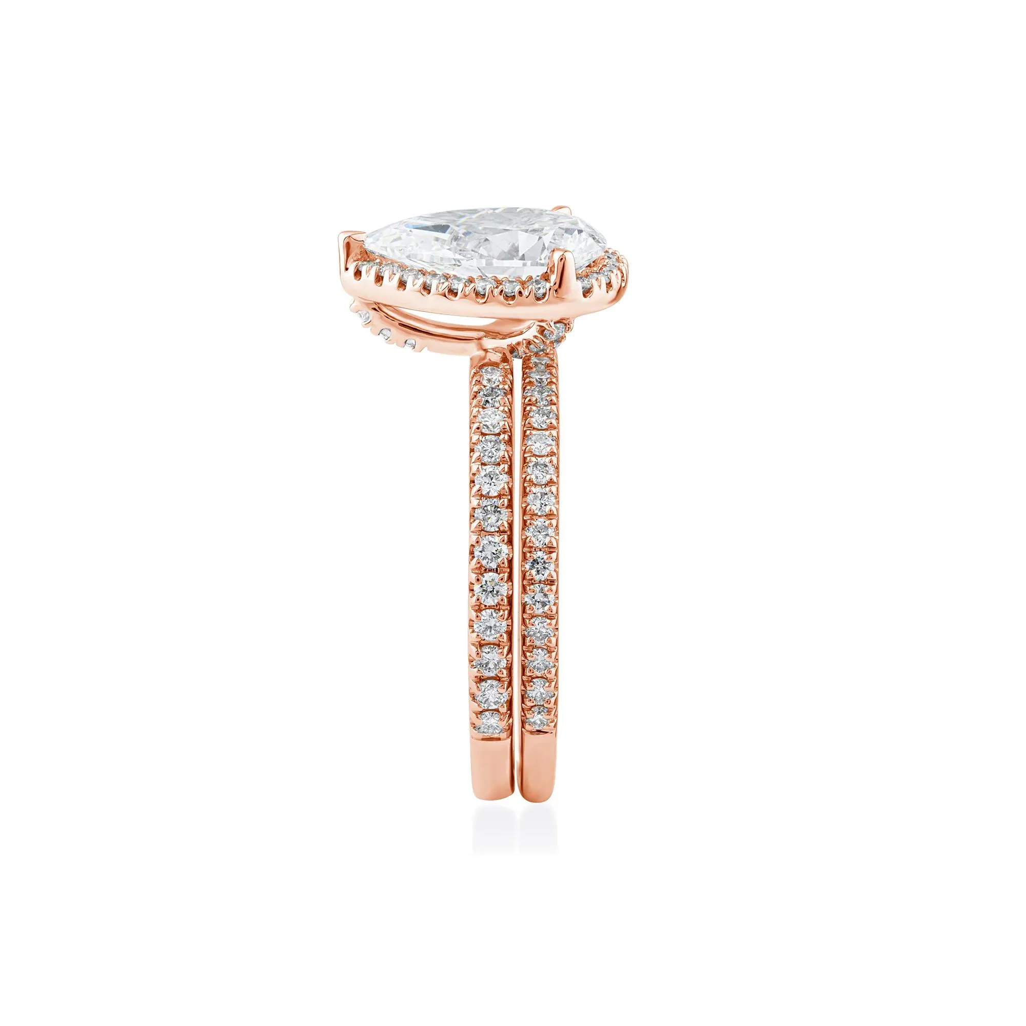 2 3/4 CT. Tw. Lab Grown Diamond Pear-Shaped Halo Bridal Set 14K Rose Gold Ring Round Brilliant Cut Size 7.5 1mm - Image 3