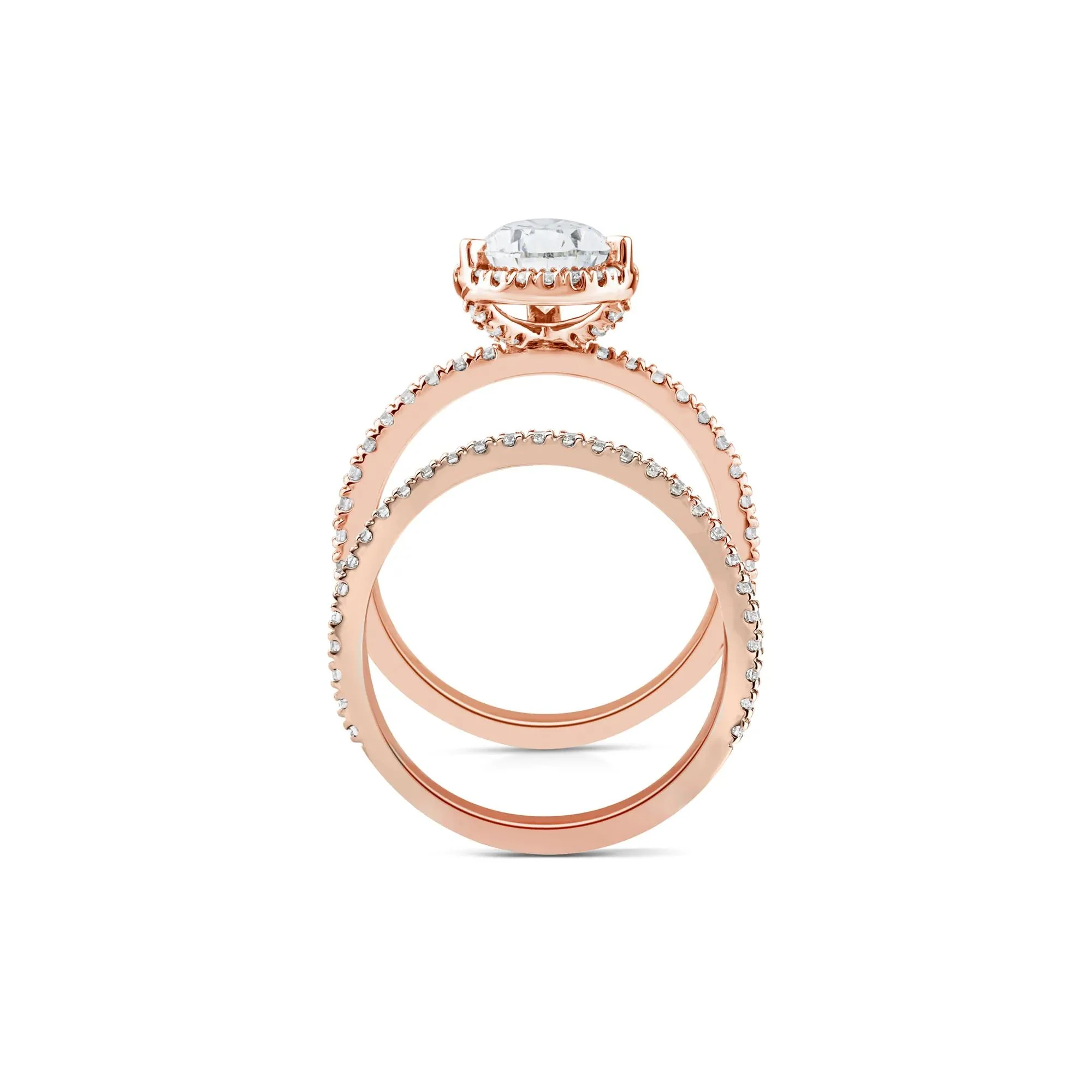 2 3/4 CT. Tw. Lab Grown Diamond Pear-Shaped Halo Bridal Set 14K Rose Gold Ring Round Brilliant Cut Size 9 1mm - Image 2