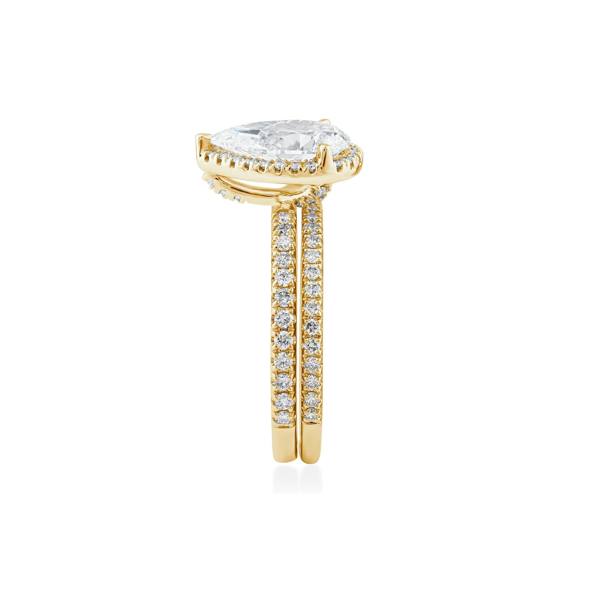2 3/4 CT. Tw. Lab Grown Diamond Pear-Shaped Halo Bridal Set 14K Yellow Gold Ring Round Brilliant Cut Size 8 1mm - Image 3