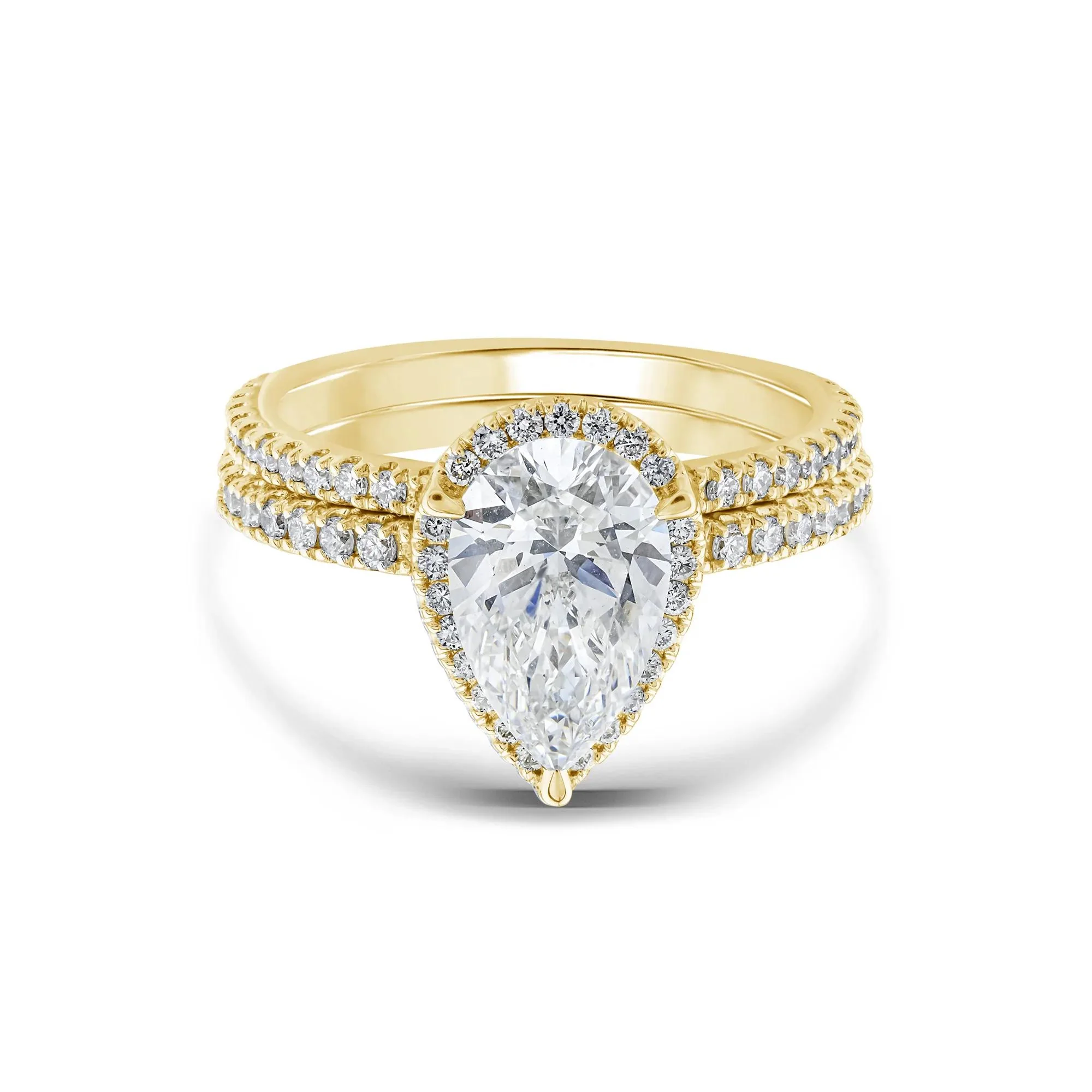 2 3/4 CT. Tw. Lab Grown Diamond Pear-Shaped Halo Bridal Set 14K Yellow Gold Ring Size 8.5 1mm