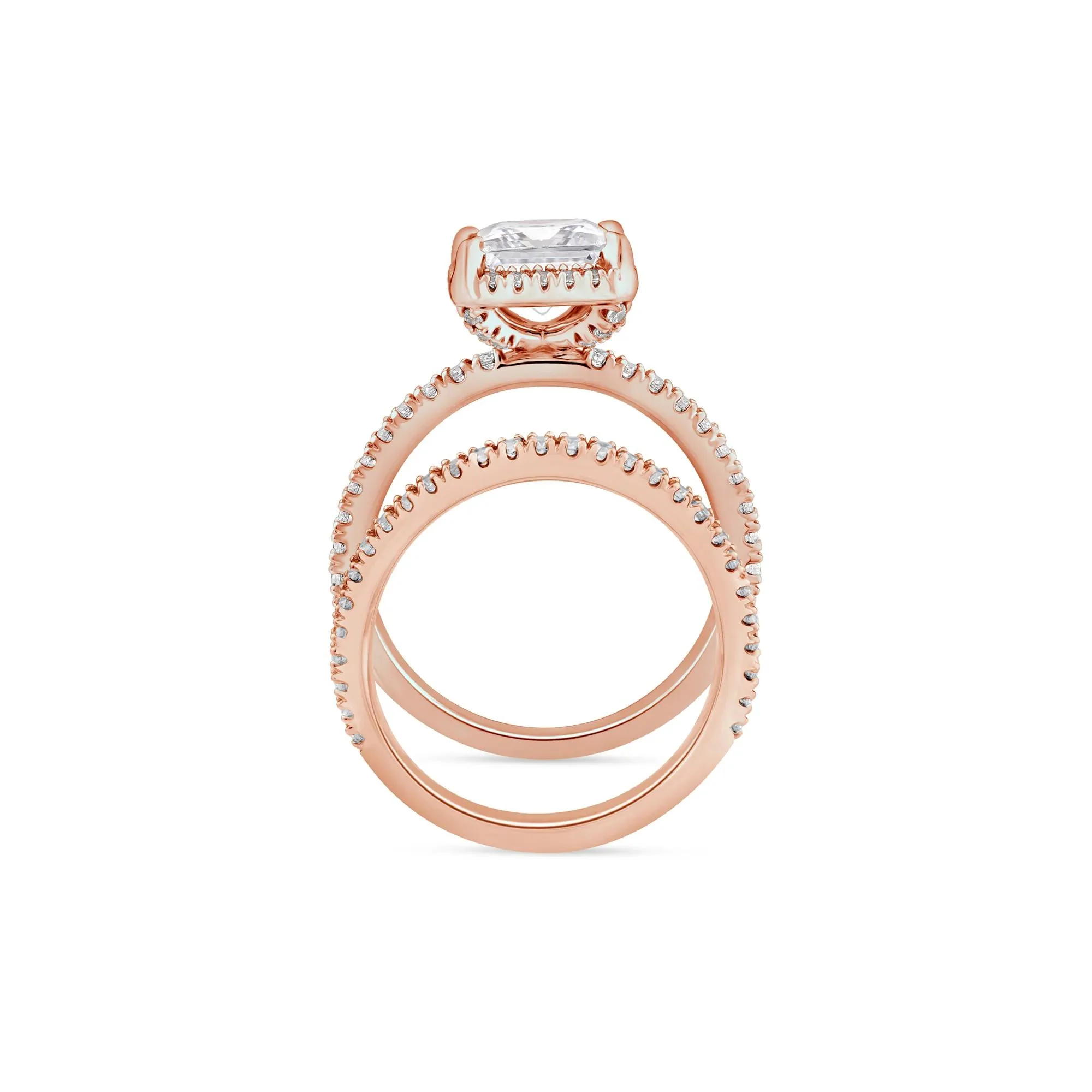 2 3/4 CT. Tw. Lab Grown Diamond Princess-Cut Halo Bridal Set 14K Rose Gold Ring Round Brilliant Cut Size 6.5 1mm - Image 2