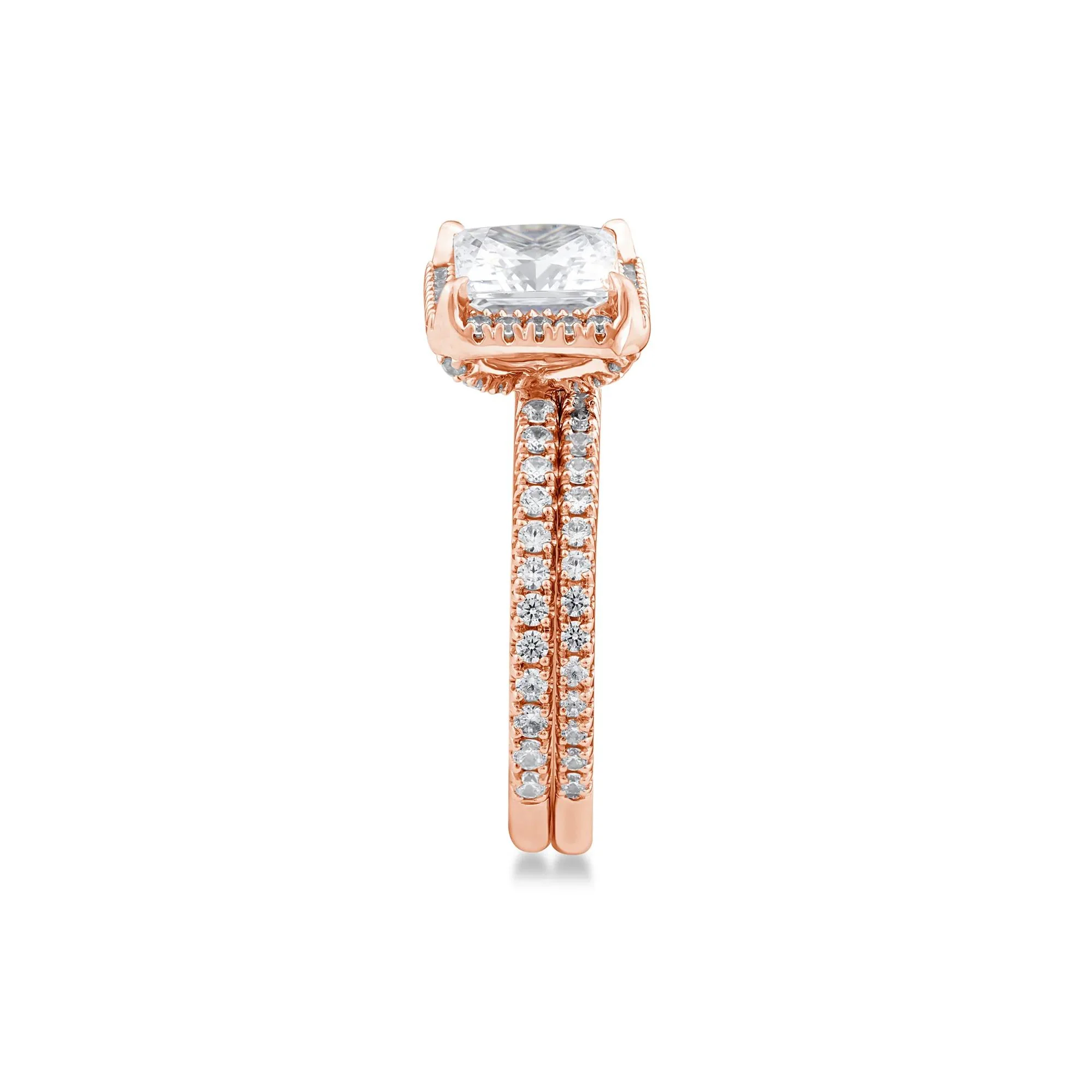 2 3/4 CT. Tw. Lab Grown Diamond Princess-Cut Halo Bridal Set 14K Rose Gold Ring Round Brilliant Cut Size 7 1mm - Image 3