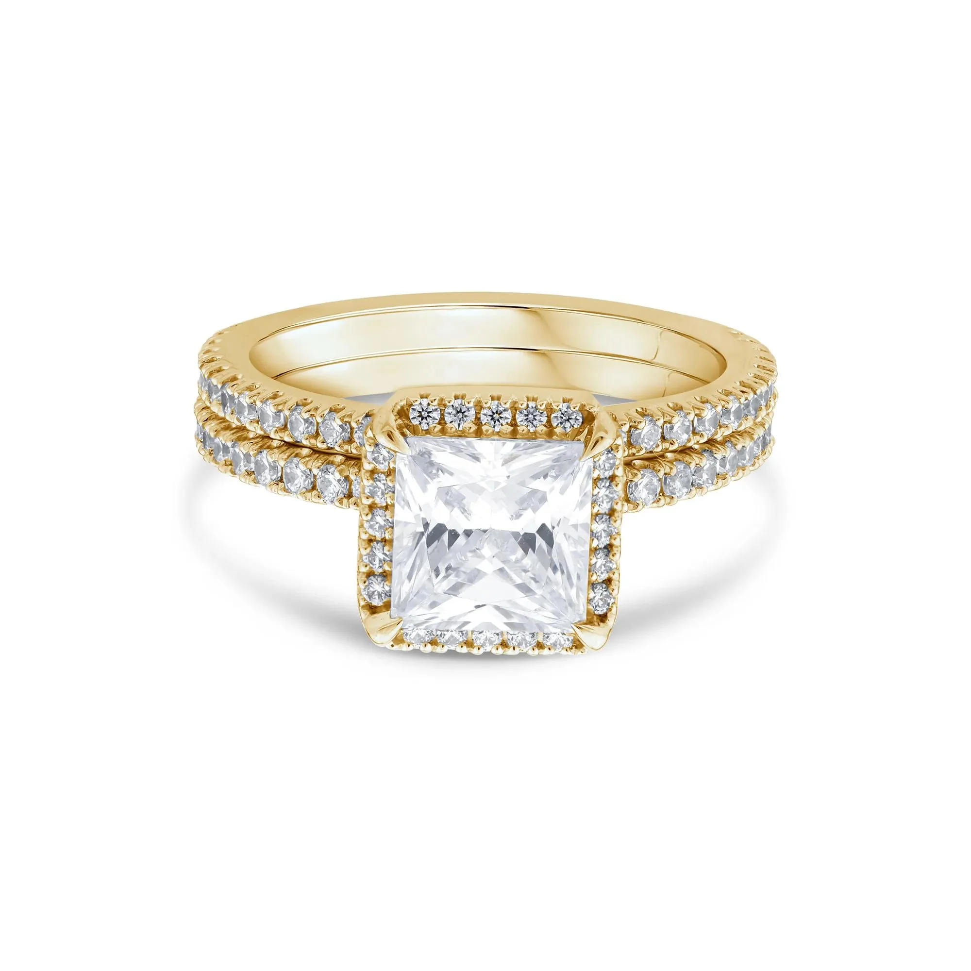 2 3/4 CT. Tw. Lab Grown Diamond Princess-Cut Halo Bridal Set 14K Yellow Gold Ring Size 6.5 1mm