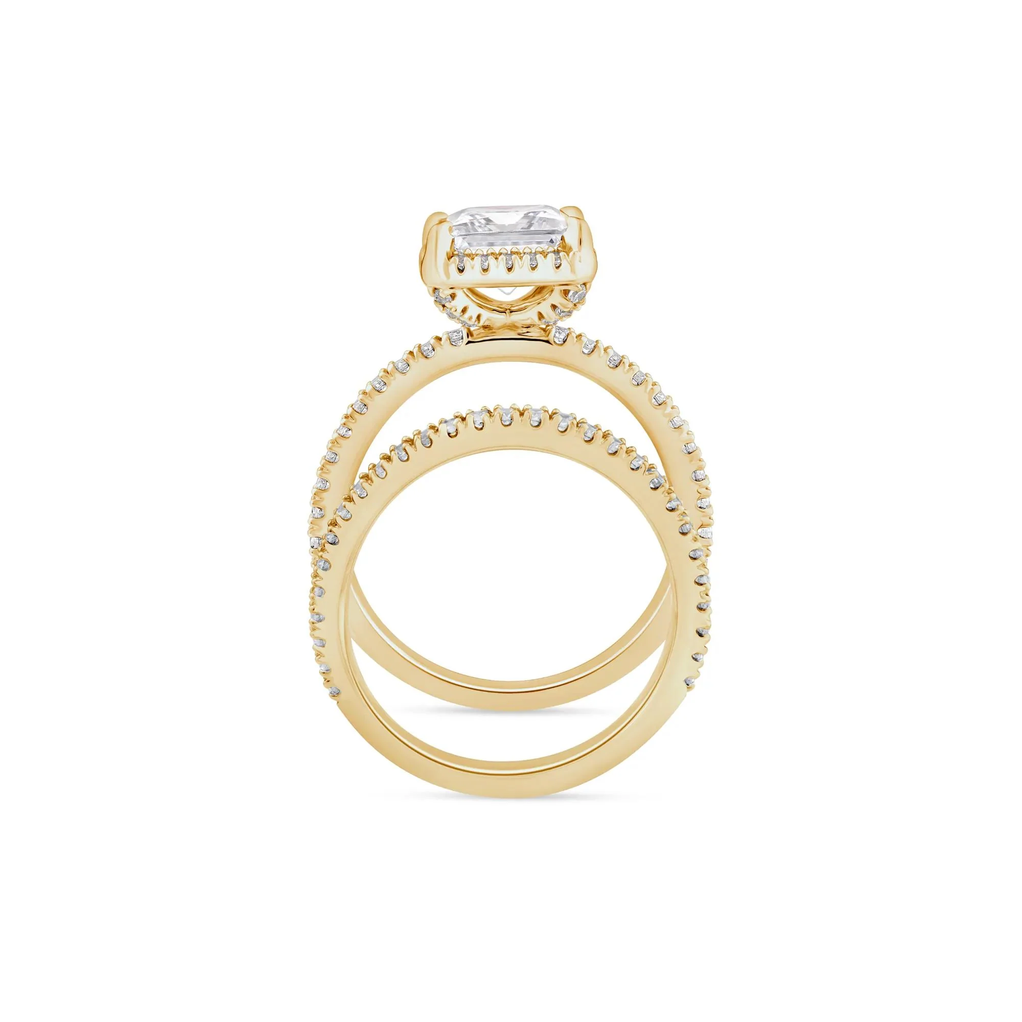 2 3/4 CT. Tw. Lab Grown Diamond Princess-Cut Halo Bridal Set 14K Yellow Gold Ring Round Brilliant Cut Size 7 1mm - Image 2