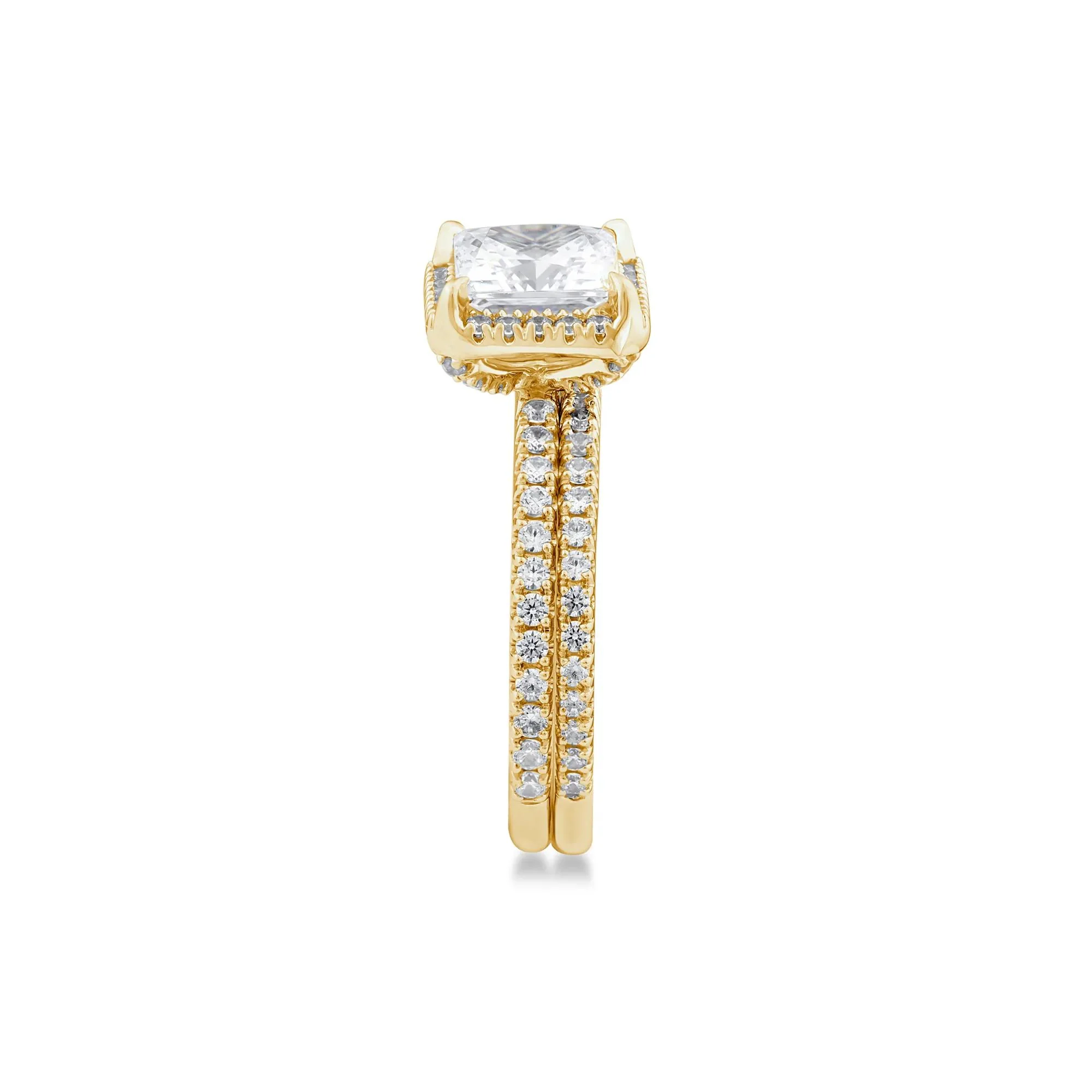 2 3/4 CT. Tw. Lab Grown Diamond Princess-Cut Halo Bridal Set 14K Yellow Gold Ring Round Brilliant Cut Size 9 1mm - Image 3