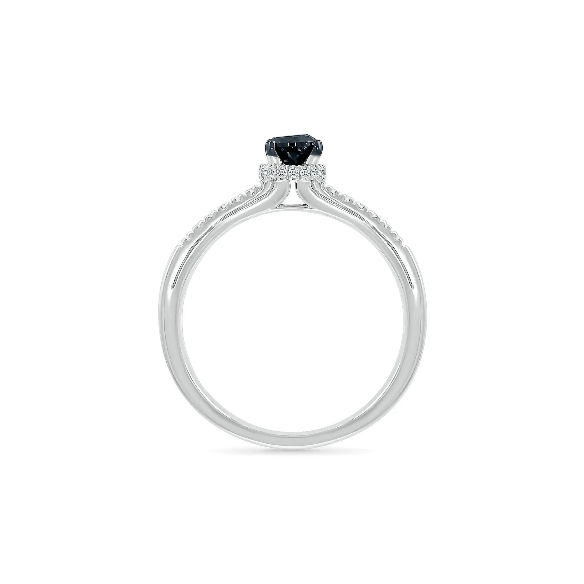 3/8 CT. Tw. Black and White Diamond Hidden Halo Ring 10K White Gold Round Brilliant Cut Size 4.5 - Image 2