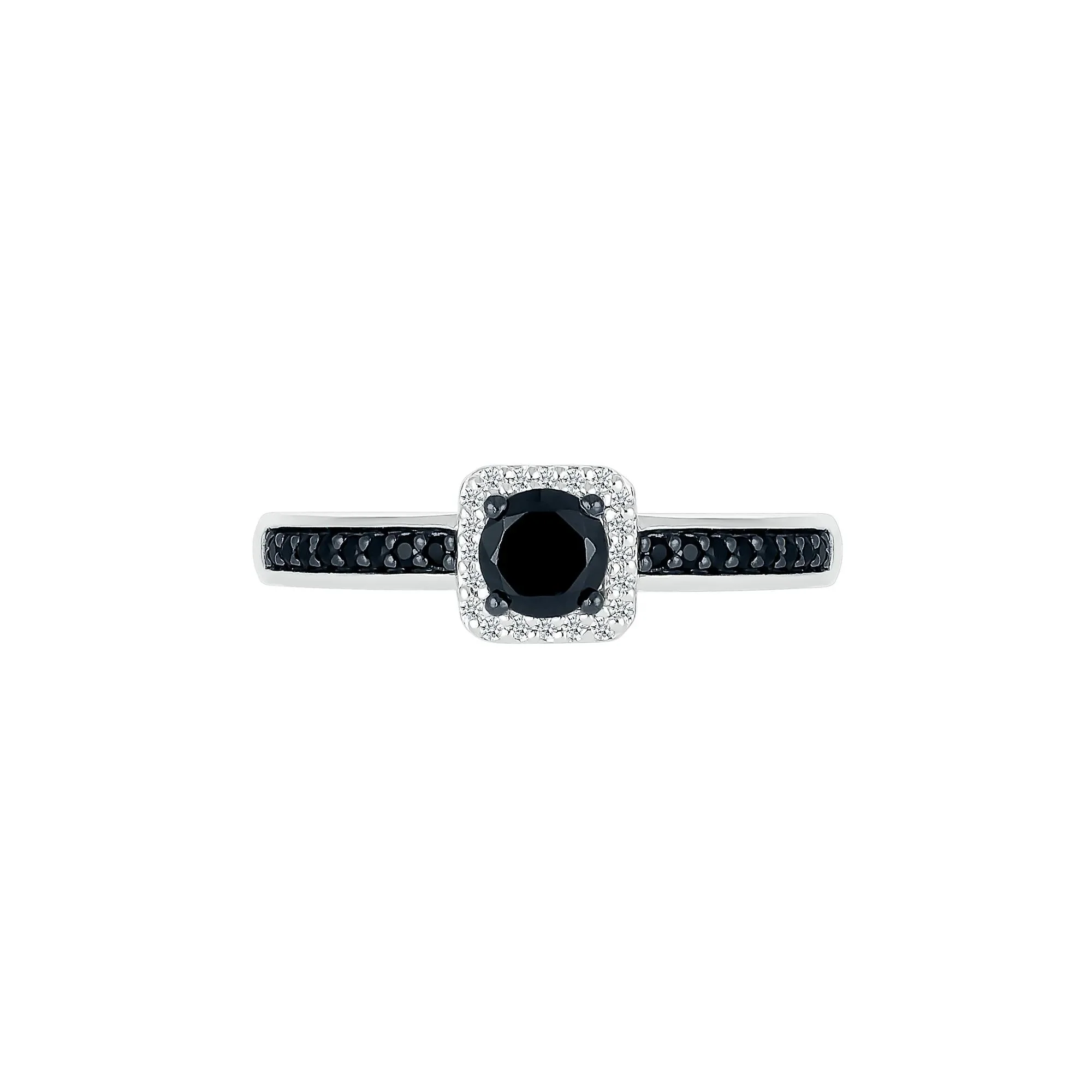 1/2 CT. Tw. Black and White Diamond Halo Ring 10K White Gold Size 4.5 - Image 4