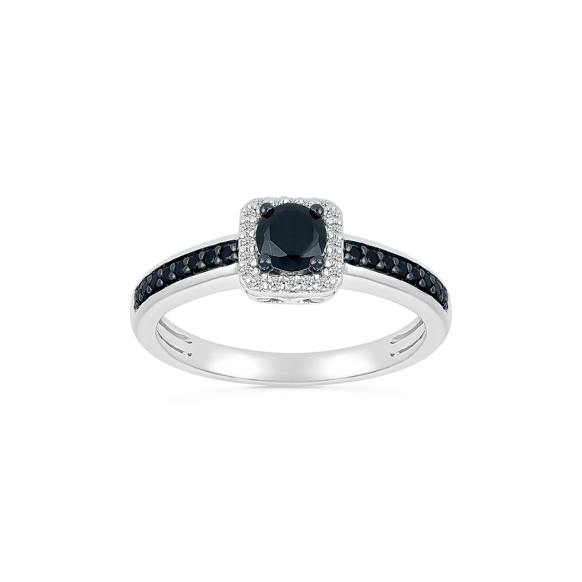 1/2 CT. Tw. Black and White Diamond Halo Ring 10K White Gold Size 6.5