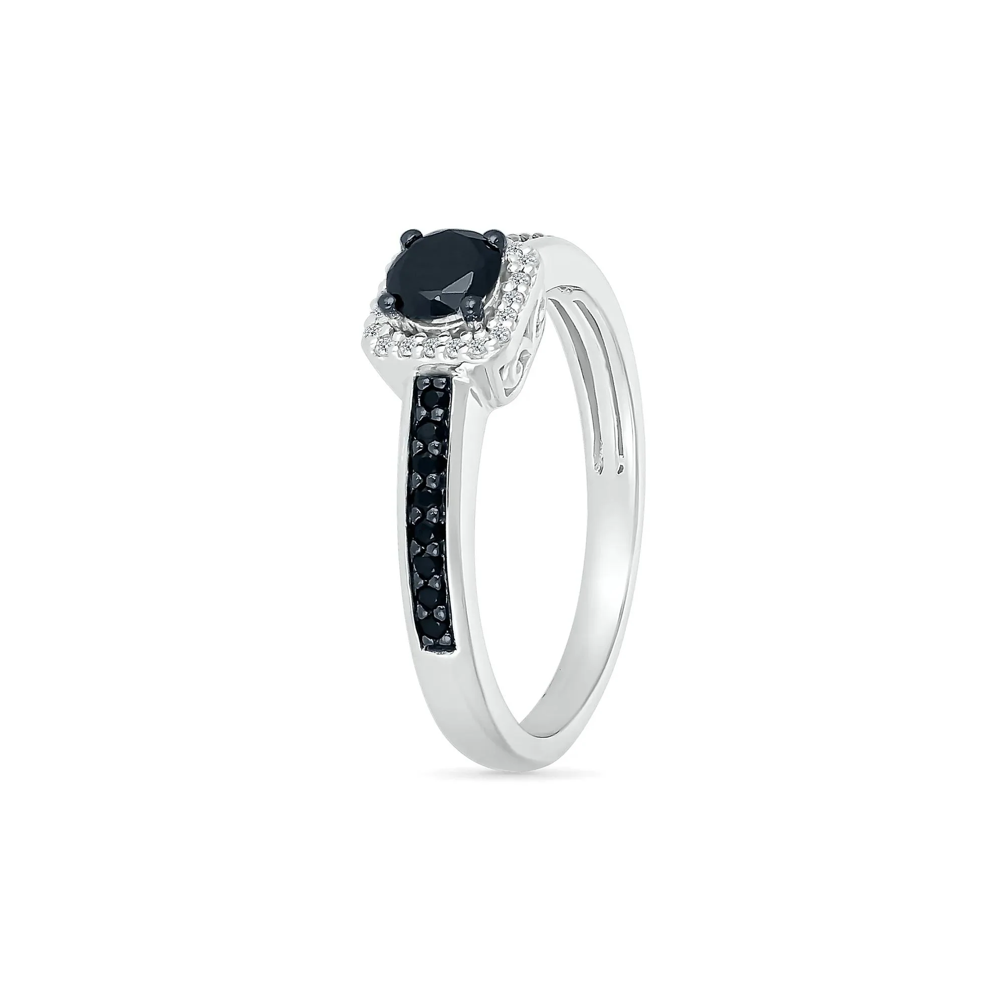 1/2 CT. Tw. Black and White Diamond Halo Ring 10K White Gold Size 6.5 - Image 5