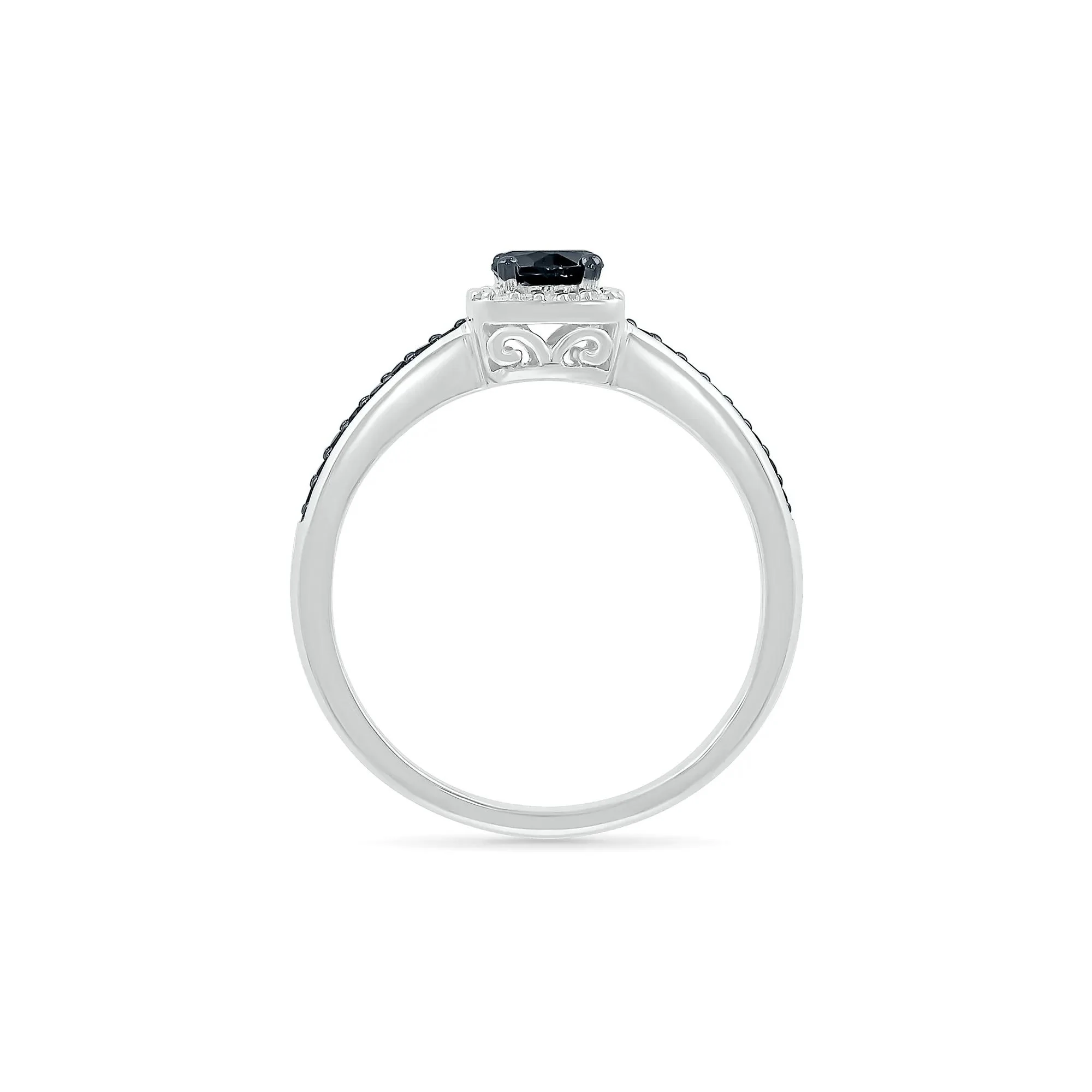 1/2 CT. Tw. Black and White Diamond Halo Ring 10K White Gold Size 7 - Image 2