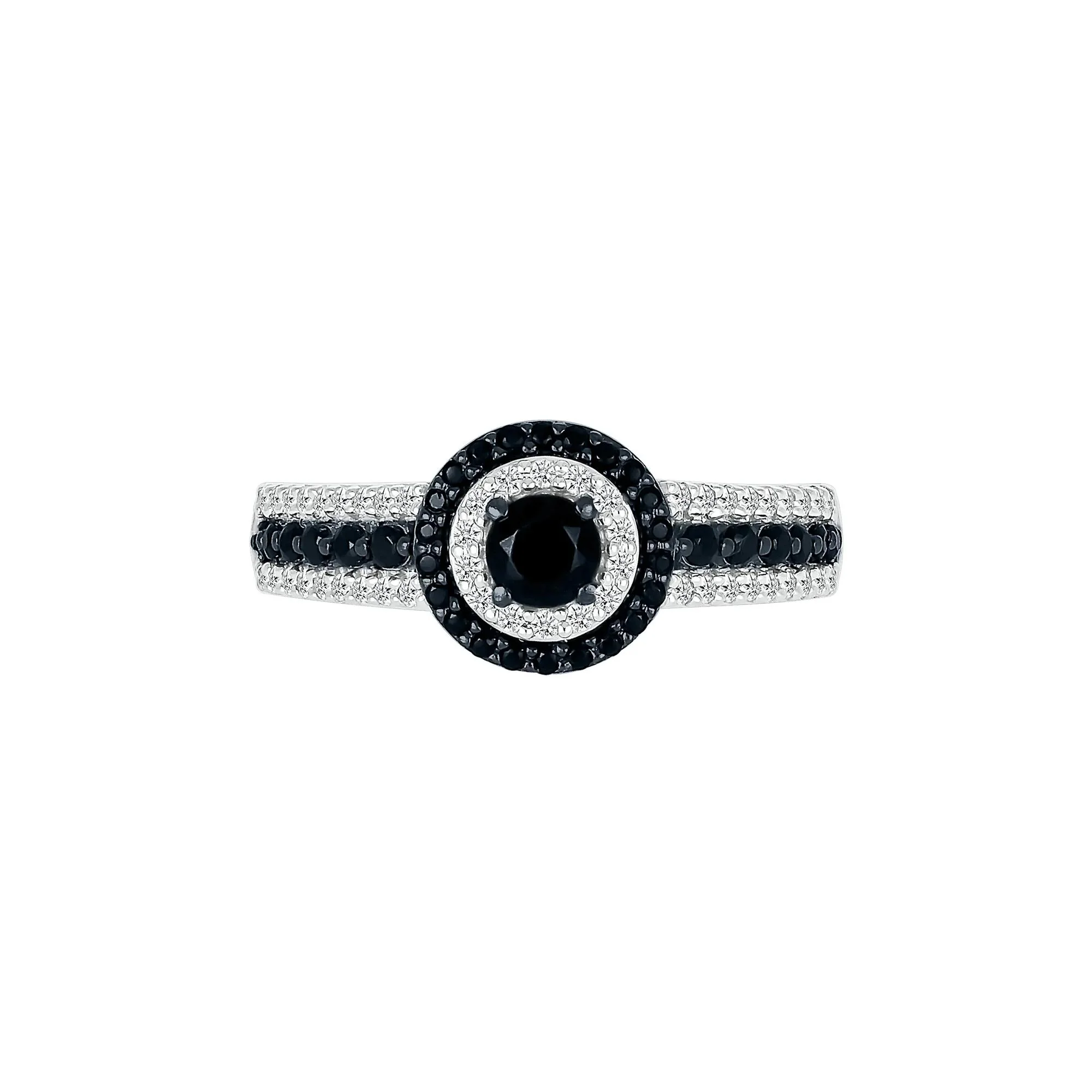 3/4 CT. Tw. Black and White Diamond Double Halo Ring 10K White Gold Size 5 - Image 5