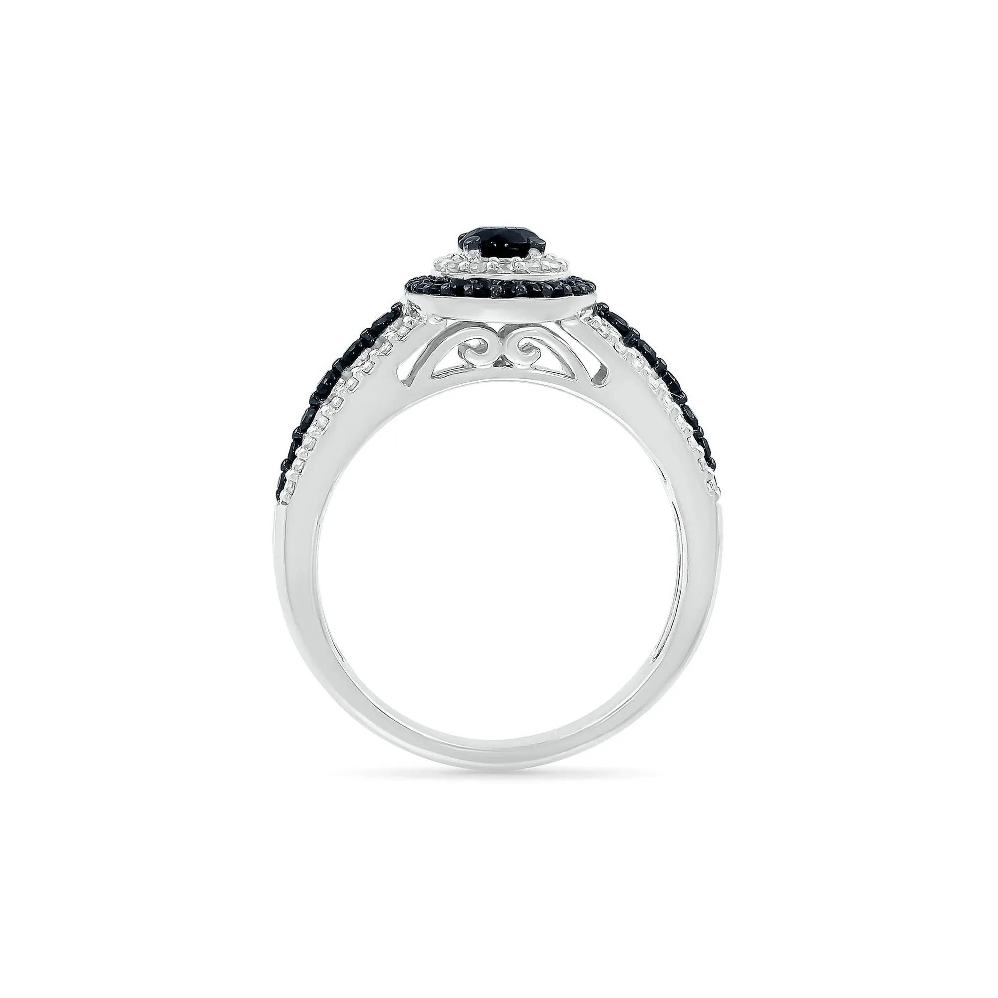 3/4 CT. Tw. Black and White Diamond Double Halo Ring 10K White Gold Size 7.5 - Image 2