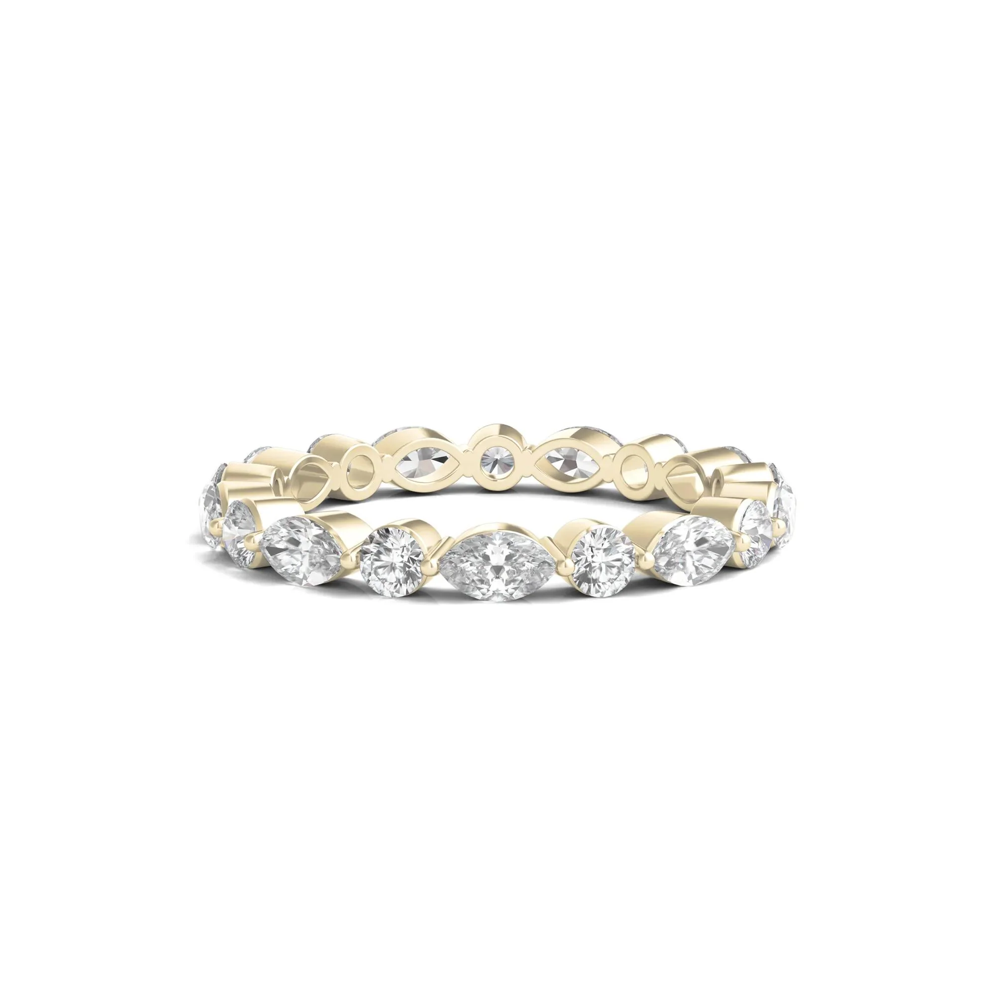 1/2 CT. Tw. Round and Marquise-Cut Lab Grown Diamond Eternity Band Ring 14K Yellow Gold Size 7.5 2mm