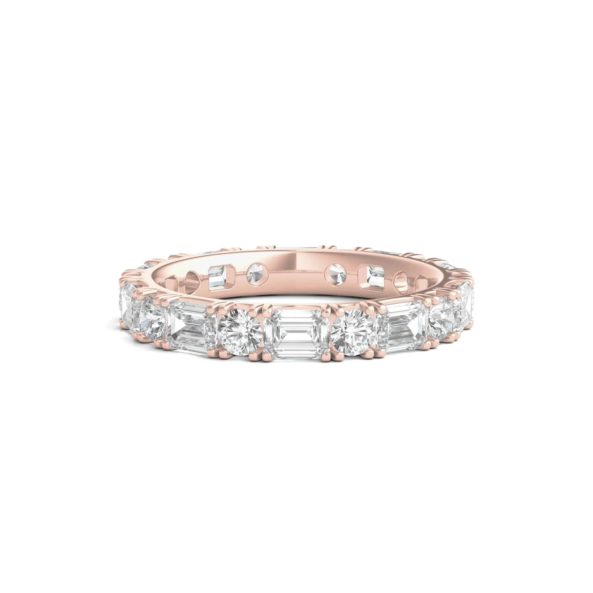 3 CT. Tw. Round and Emerald-Cut Lab Grown Diamond Eternity Band Ring 14K Rose Gold Size 5