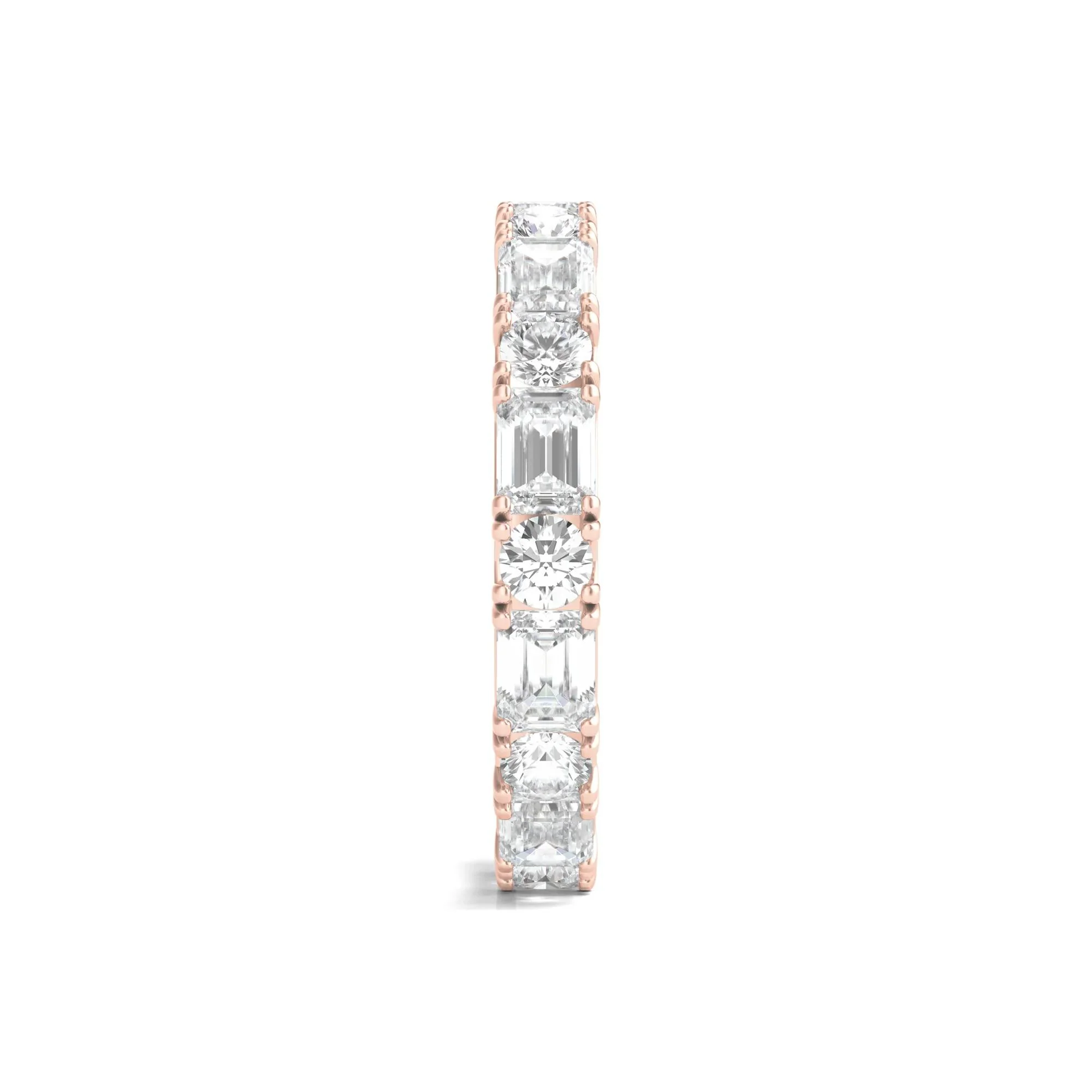 3 CT. Tw. Round and Emerald-Cut Lab Grown Diamond Eternity Band Ring 14K Rose Gold Size 5 - Image 3