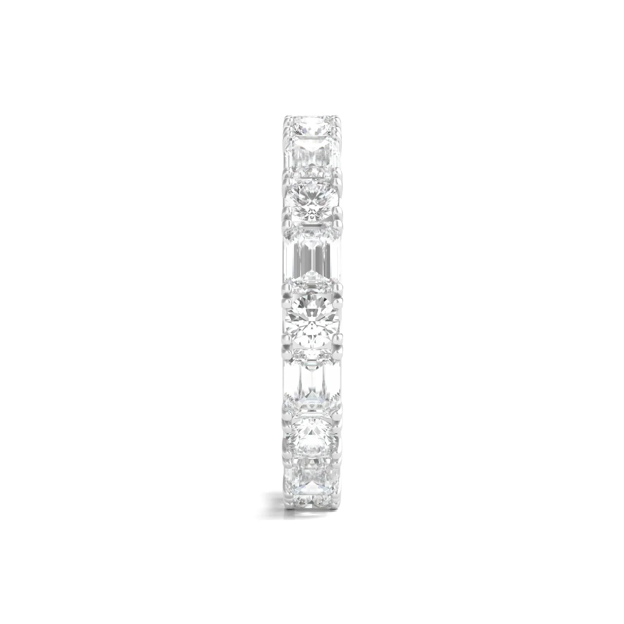 3 CT. Tw. Round and Emerald-Cut Lab Grown Diamond Eternity Band Ring 14K White Gold Size 5 - Image 3