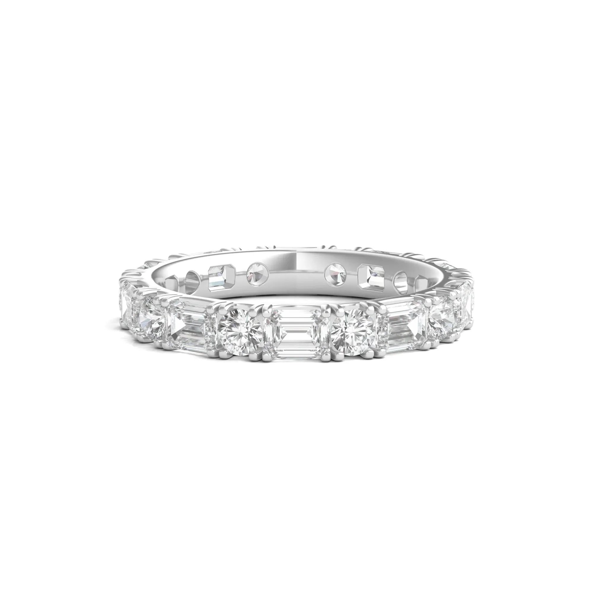 3 CT. Tw. Round and Emerald-Cut Lab Grown Diamond Eternity Band Ring 14K White Gold Size 7