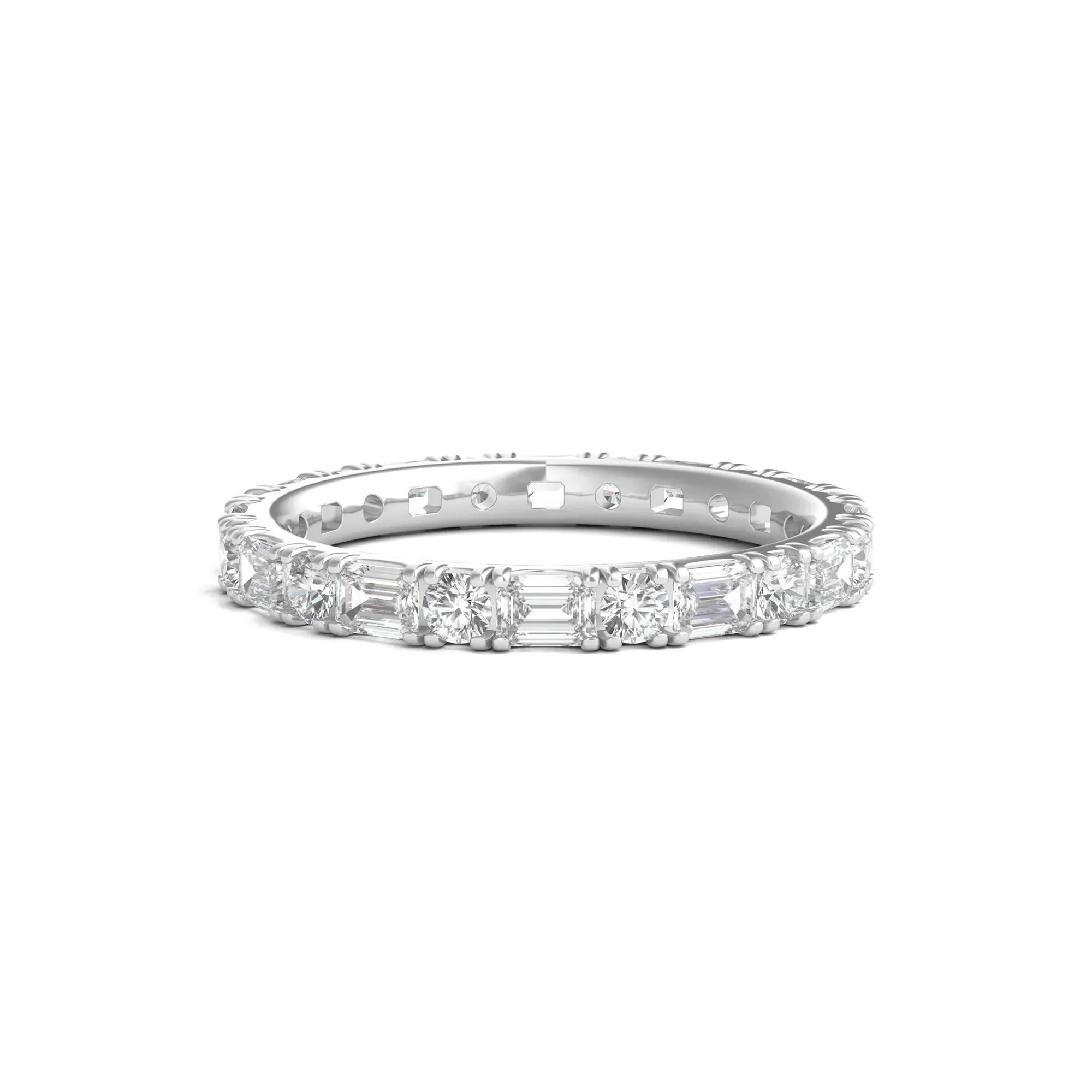 1/2 CT. Tw. Round and Emerald-Cut Lab Grown Diamond Eternity Band Ring 14K White Gold Size 6
