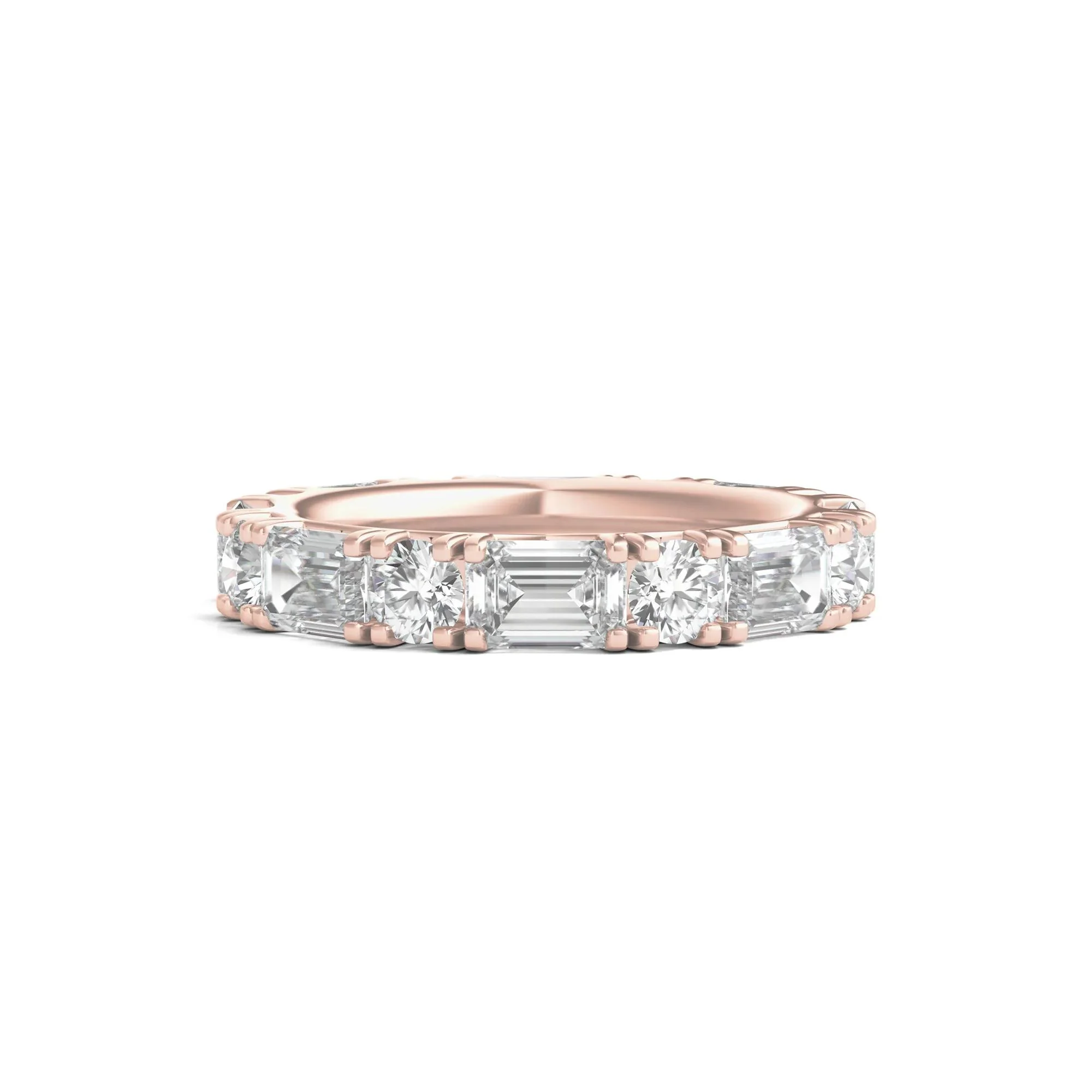 5 CT. Tw. Round and Emerald-Cut Lab Grown Diamond Eternity Band Ring 14K Rose Gold Size 6.5