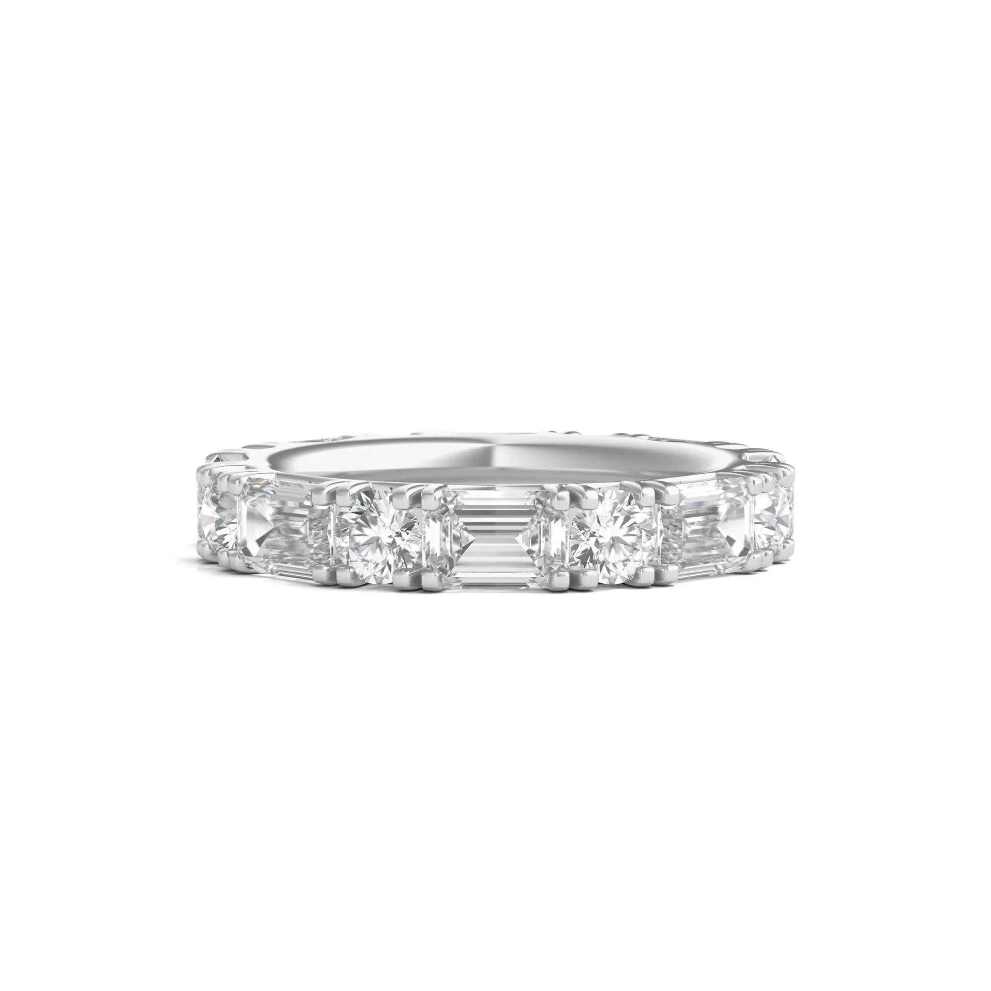 5 CT. Tw. Round and Emerald-Cut Lab Grown Diamond Eternity Band Ring 14K White Gold Size 6.5