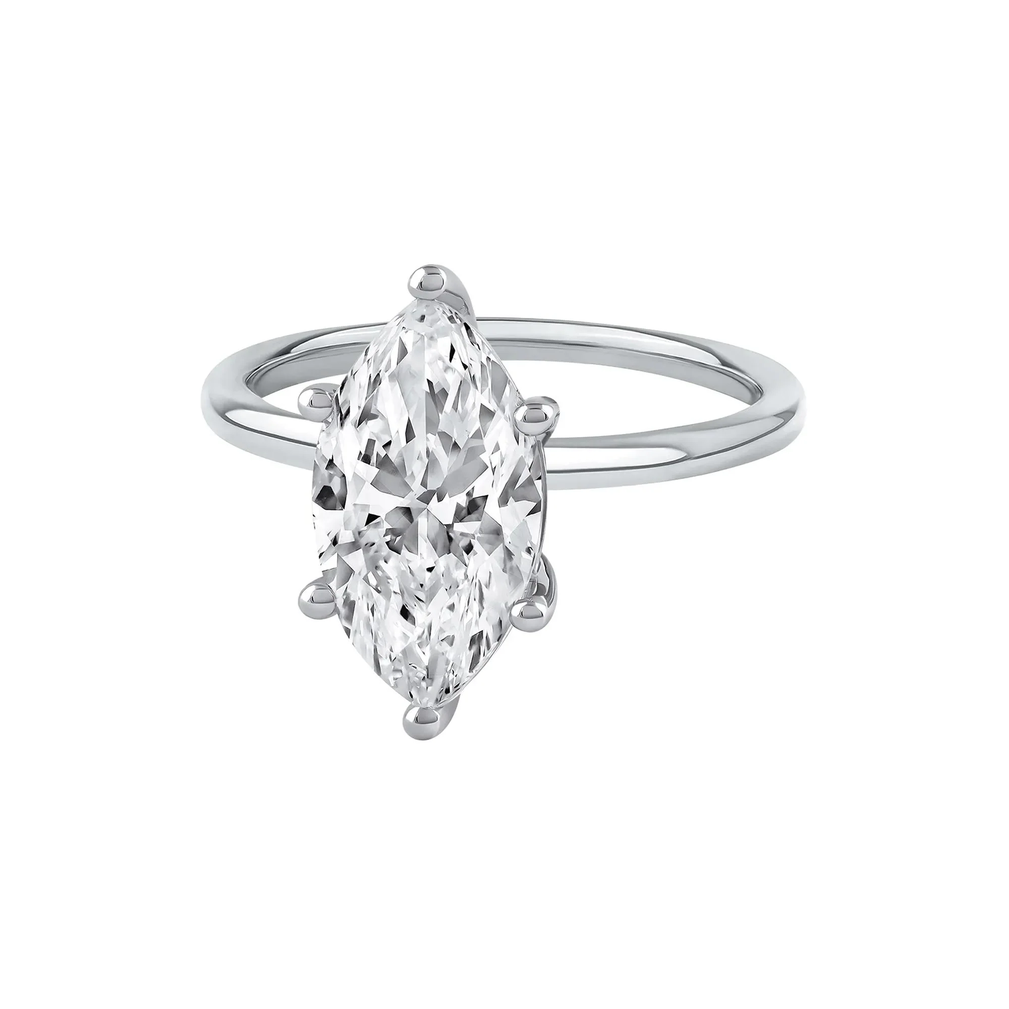 Lab Grown Diamond Solitaire Marquise Engagement Ring 14K White Gold (3 CT.) Size 9 2mm - Image 4