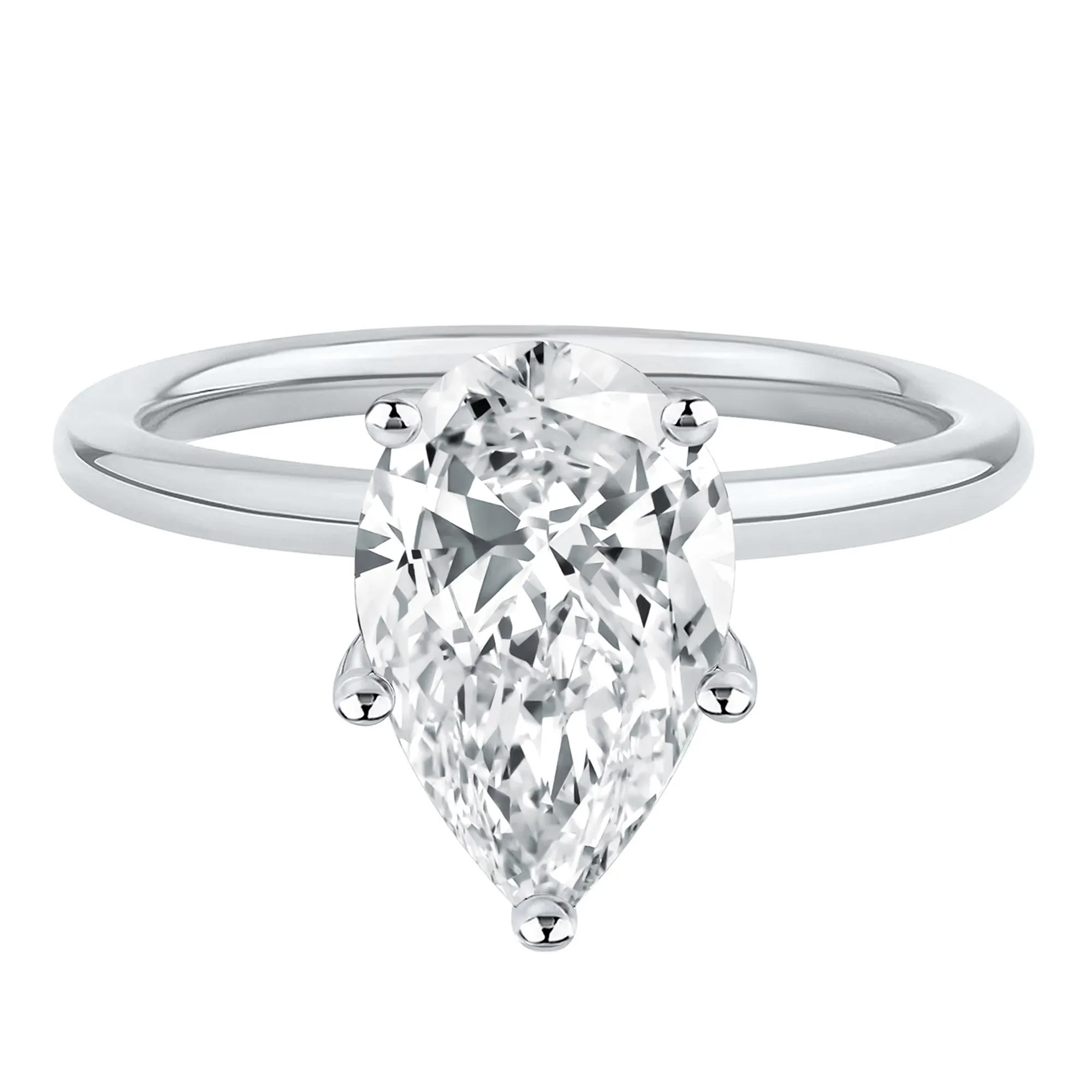 Lab Grown Diamond Pear-Shaped Solitaire Engagement Ring Platinum (3 CT.) White Size 7.5 2mm