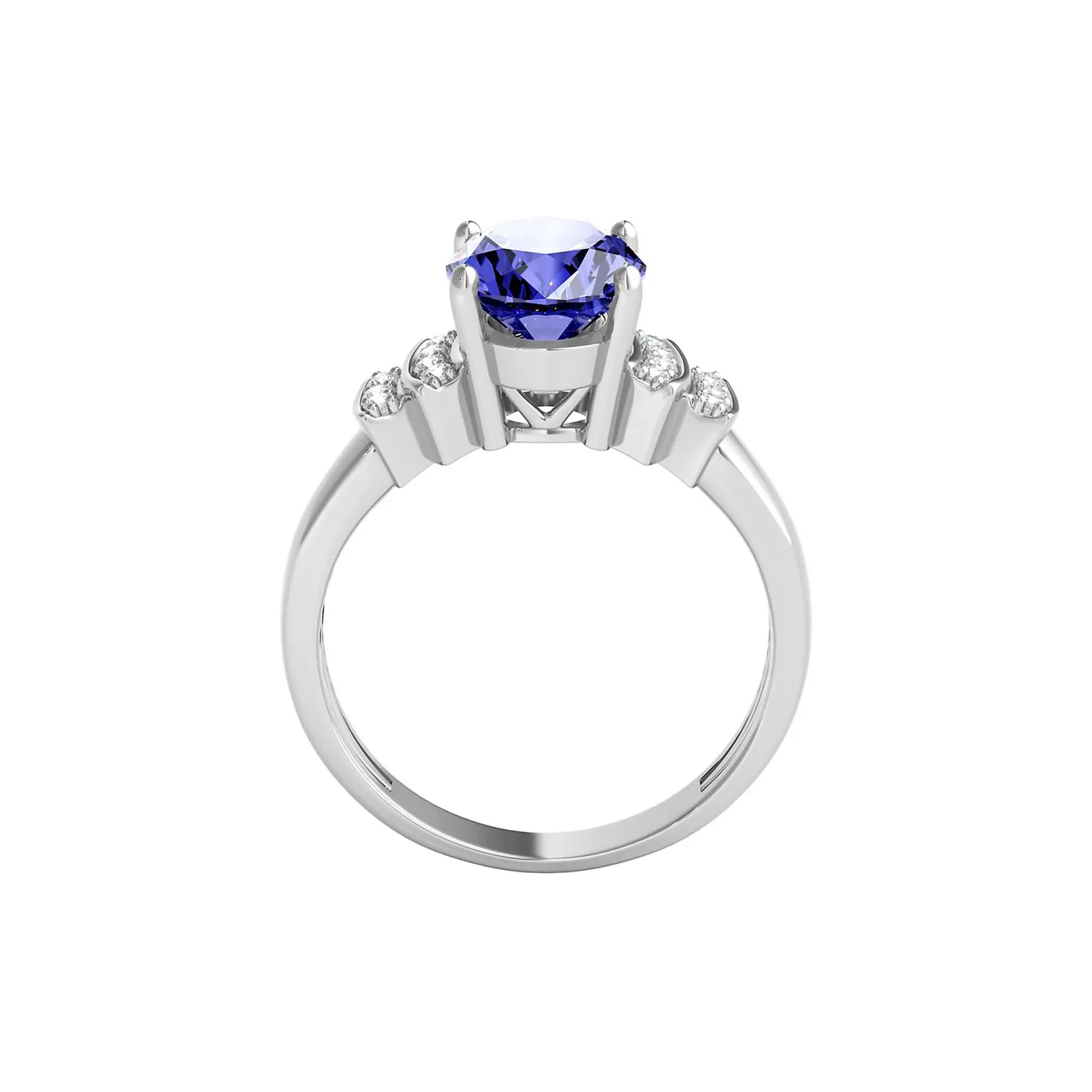 1/10 CT. Tw. Tanzanite & Diamond Ring 14K White Gold Round Brilliant Cut Size 6.5 1mm - Image 3