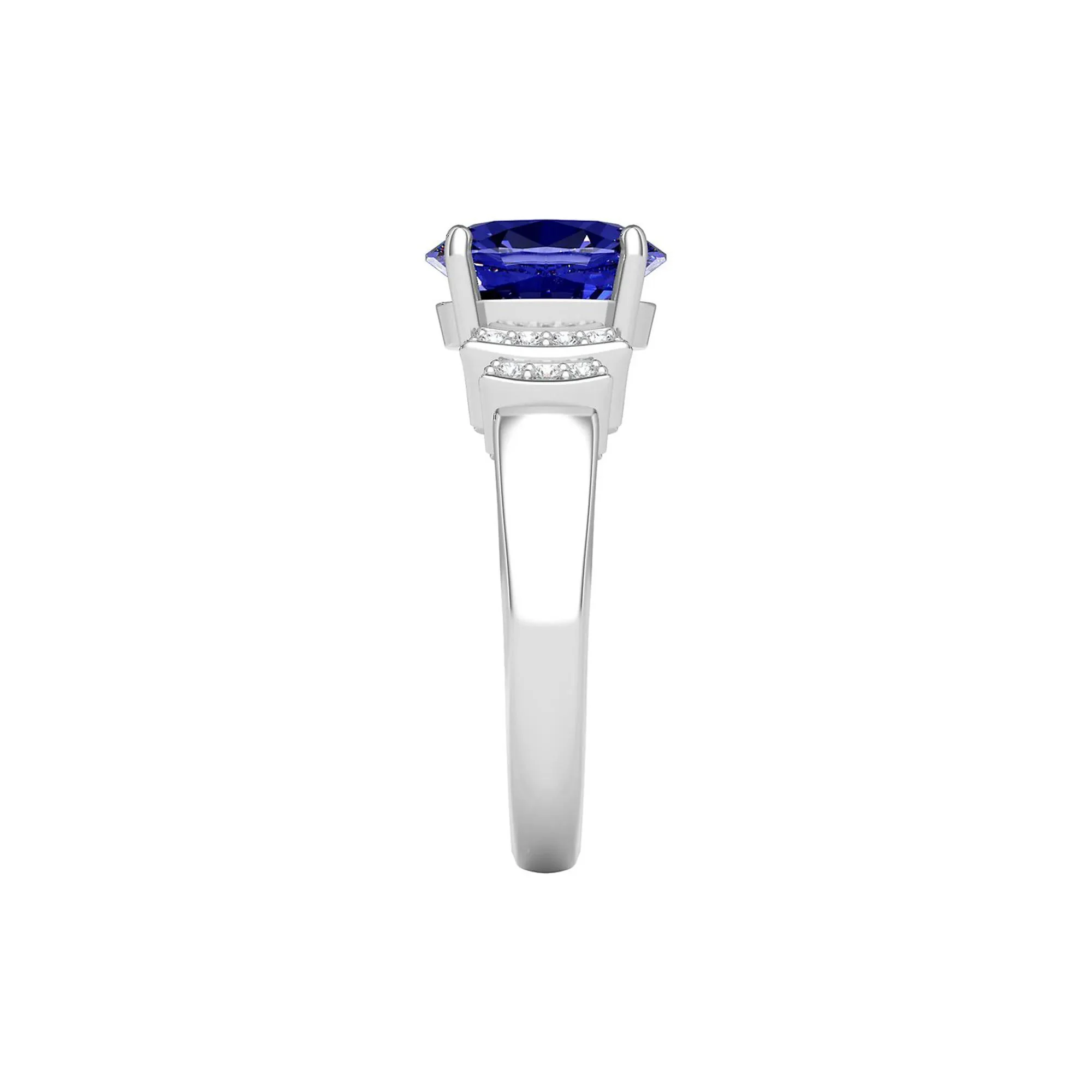 1/10 CT. Tw. Tanzanite & Diamond Ring 14K White Gold Round Brilliant Cut Size 8 1mm - Image 2