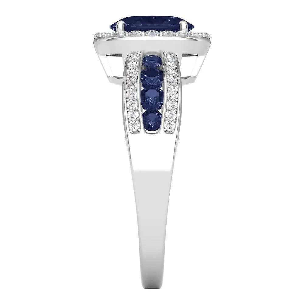 1/4 CT. Tw. Blue Sapphire & Diamond Ring 10K White Gold Size 6.5 - Image 3