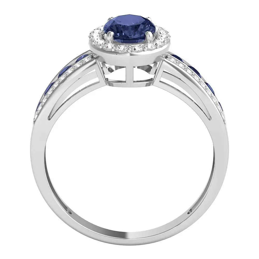 1/4 CT. Tw. Blue Sapphire & Diamond Ring 10K White Gold Size 7 - Image 2