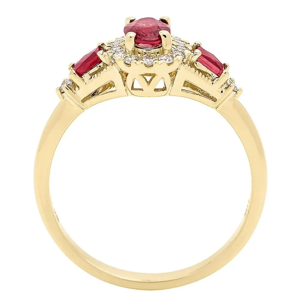 1/7 CT. Tw. Ruby & Diamond Ring 10K Yellow Gold Round Brilliant Cut Size 5.5 - Image 2
