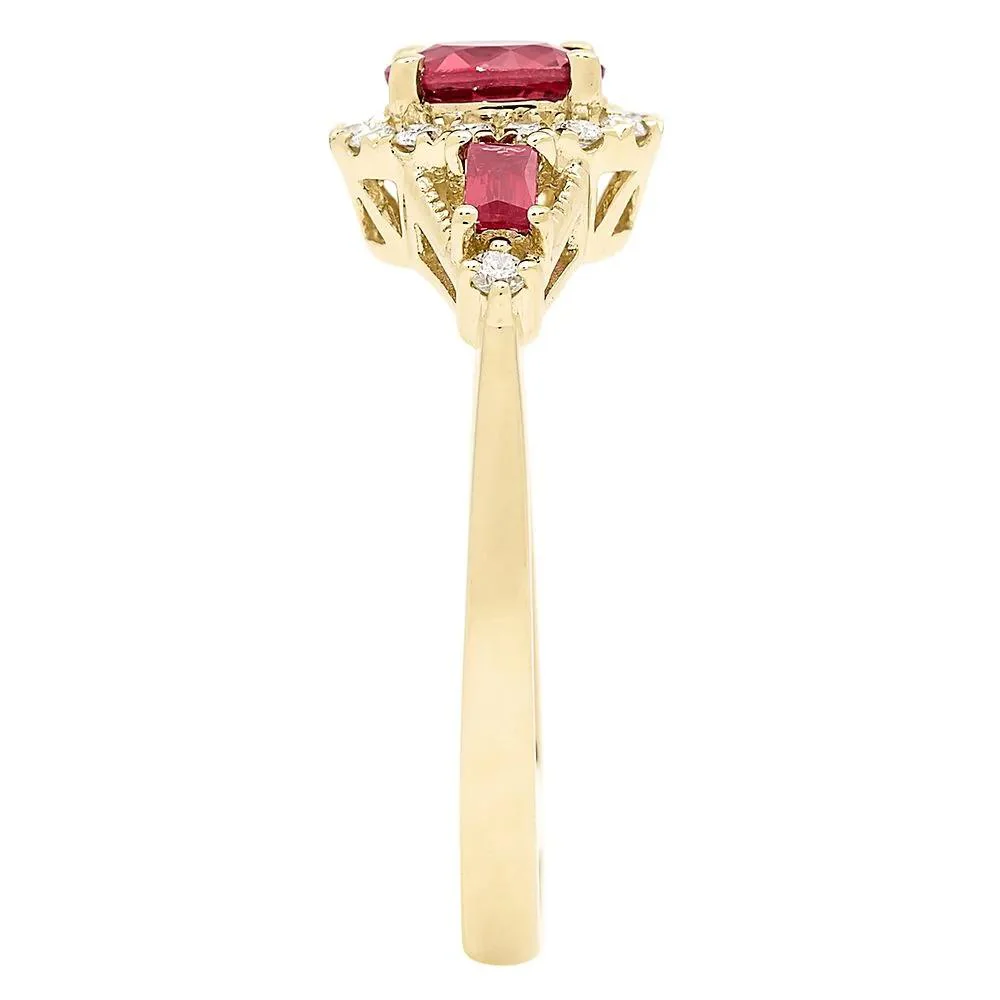 1/7 CT. Tw. Ruby & Diamond Ring 10K Yellow Gold Round Brilliant Cut Size 6.5 - Image 3