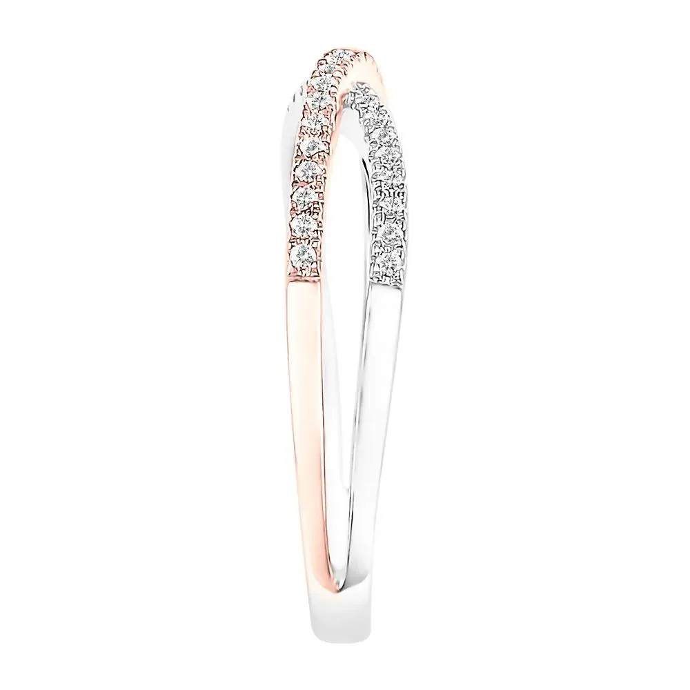 1/7 CT. Tw. Diamond Criss Cross Ring 10K White & Rose Gold Round Brilliant Cut Size 6 - Image 2