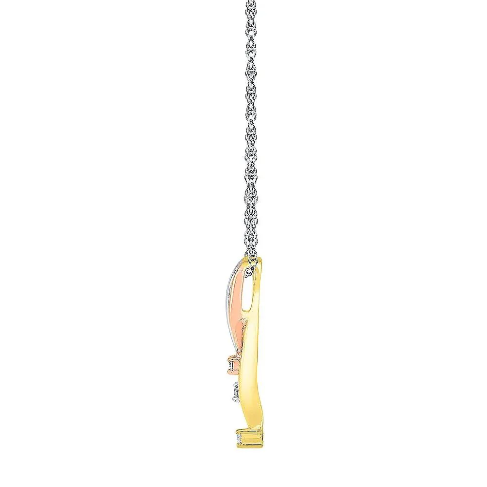 1/7 CT. Tw. Diamond Tricolor Pendant Necklace 10K Gold White Size 18" - Image 2
