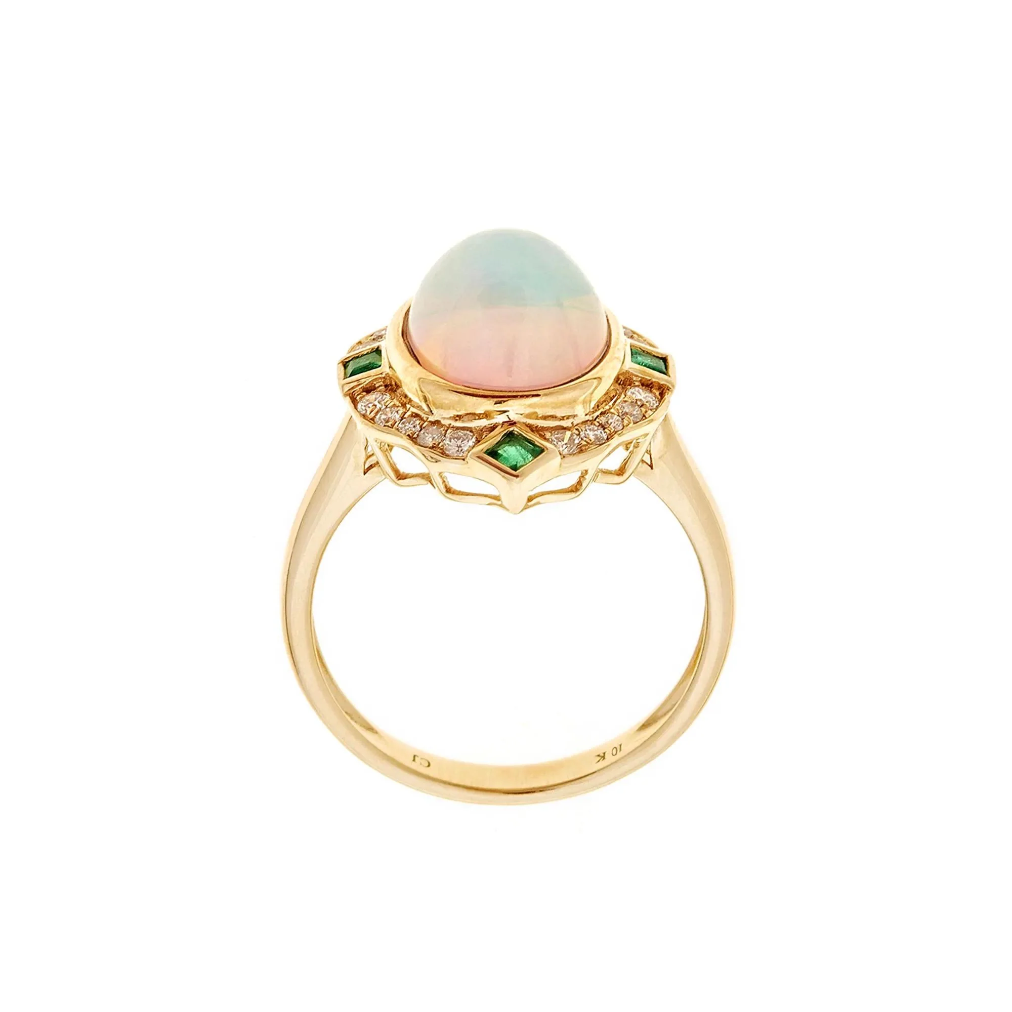 1/5 CT. Tw. Opal Emerald & Diamond Ring 10K Yellow Gold Round Brilliant Cut Size 7.5 - Image 2