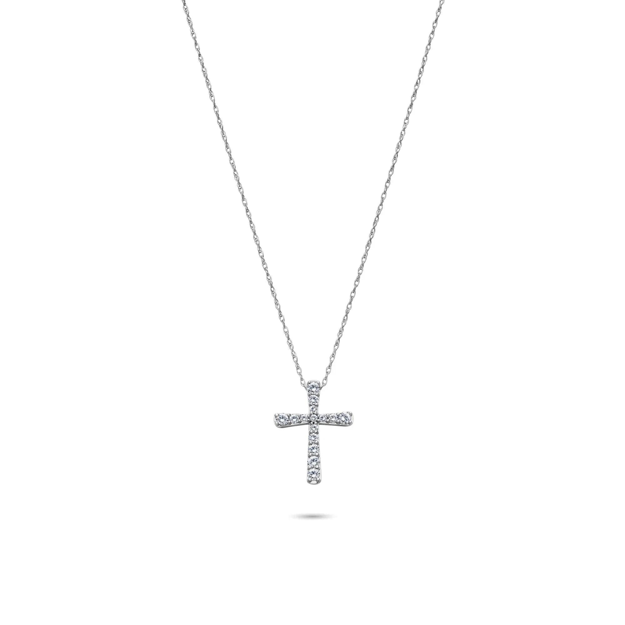 1/4 CT. Tw. Diamond Flared Cross Pendant Necklace 10K White Gold Size 18" - Image 2