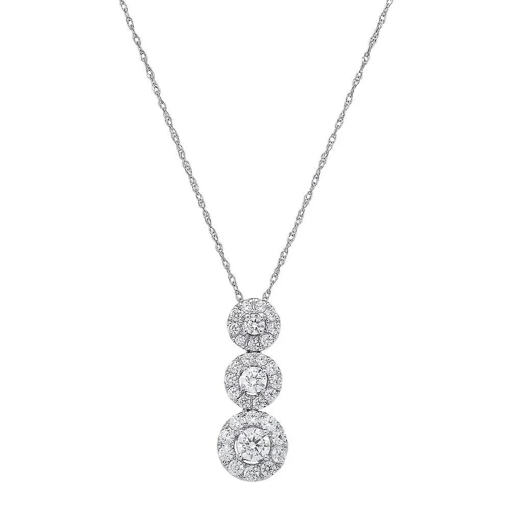 3/4 CT. Tw. Lab Grown Diamond Three-Stone Pendant Necklace 14K White Gold Size 18"