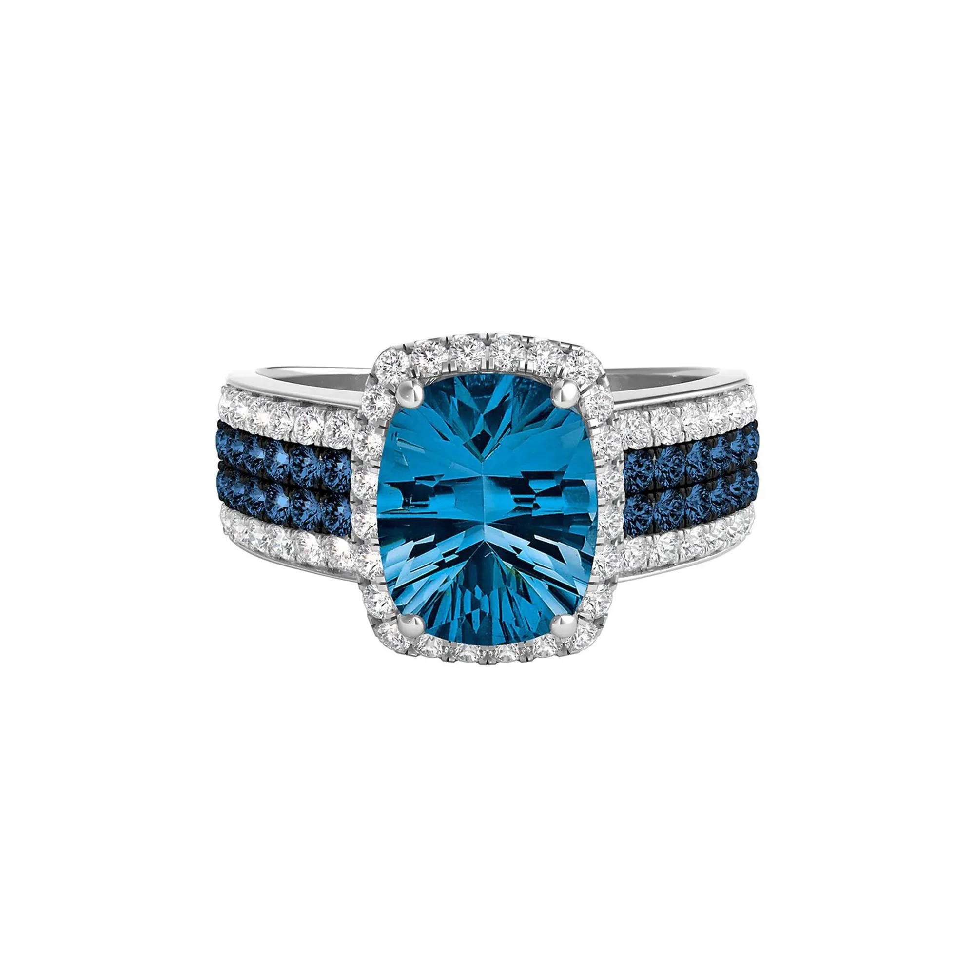 3/4 CT. Tw. London Blue Topaz & Diamond Ring 14K White Gold Size 6