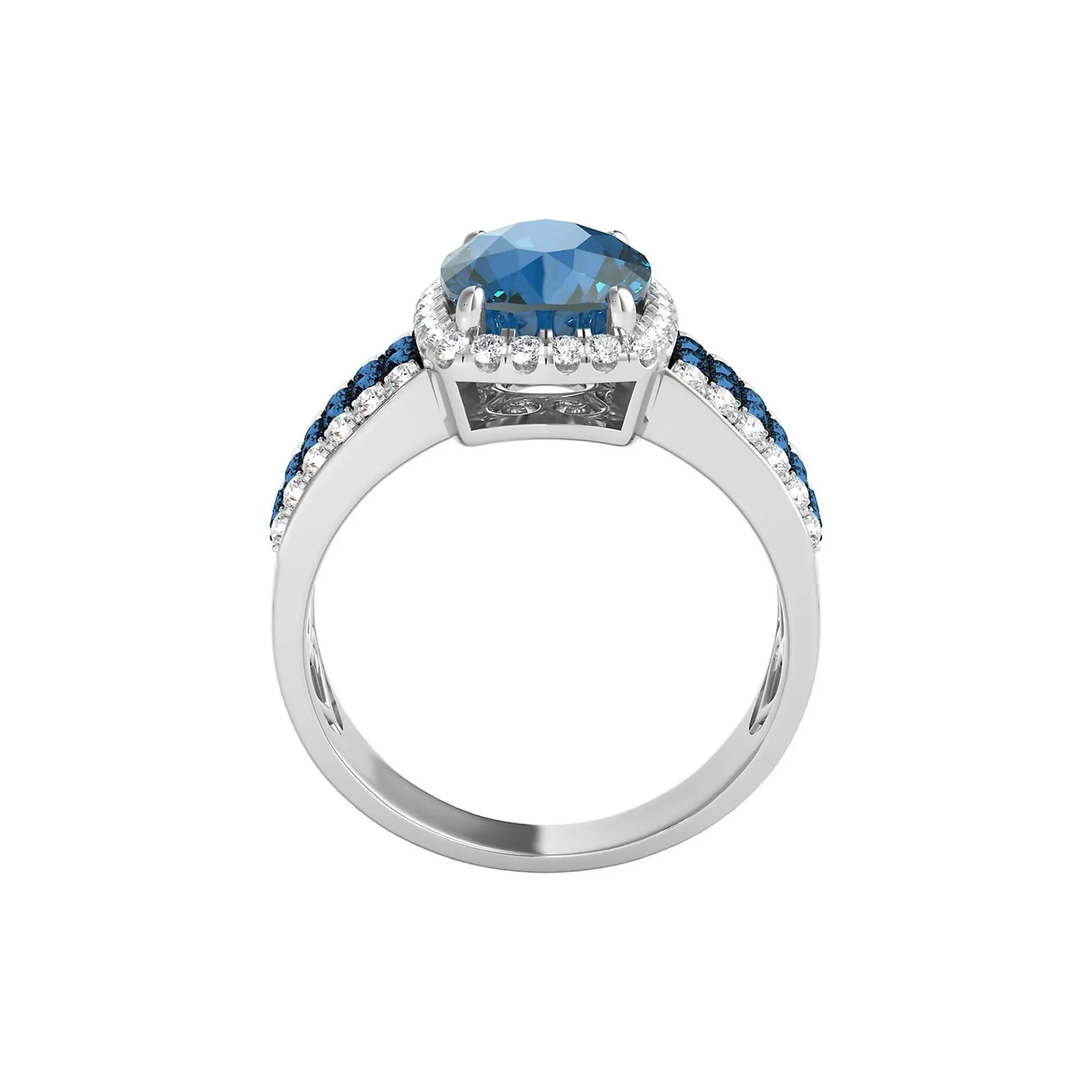 3/4 CT. Tw. London Blue Topaz & Diamond Ring 14K White Gold Size 7.5 - Image 2