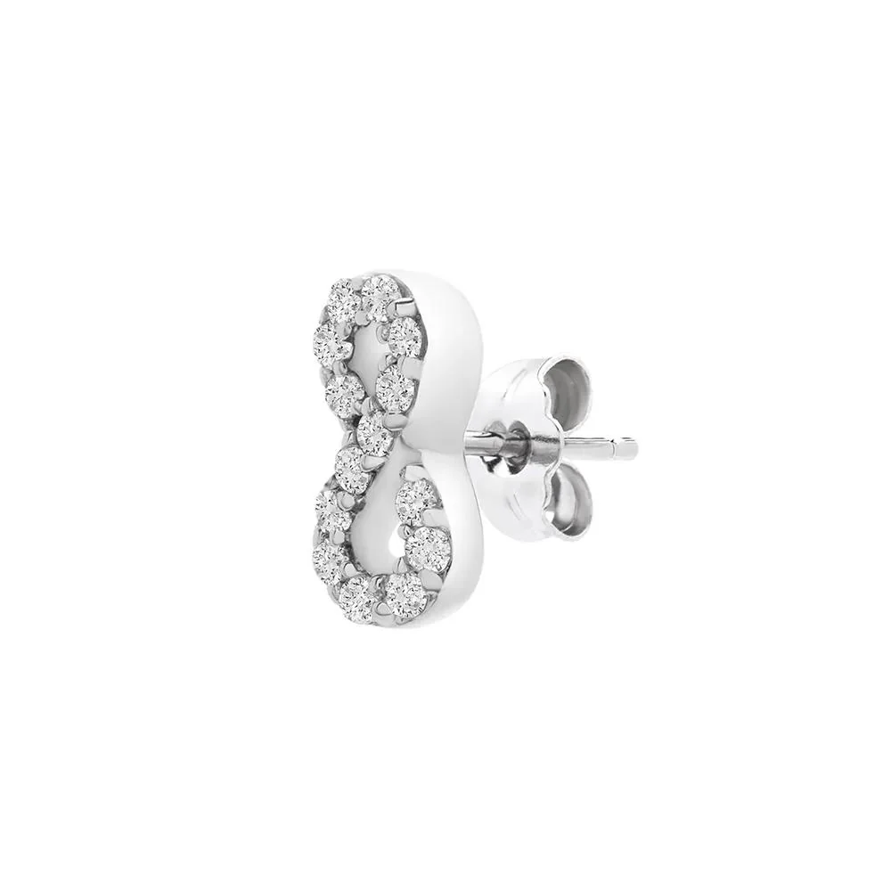 Single Stud Earring with Diamond Infinity Symbol 10K White Gold Size 6.90mm - Image 2