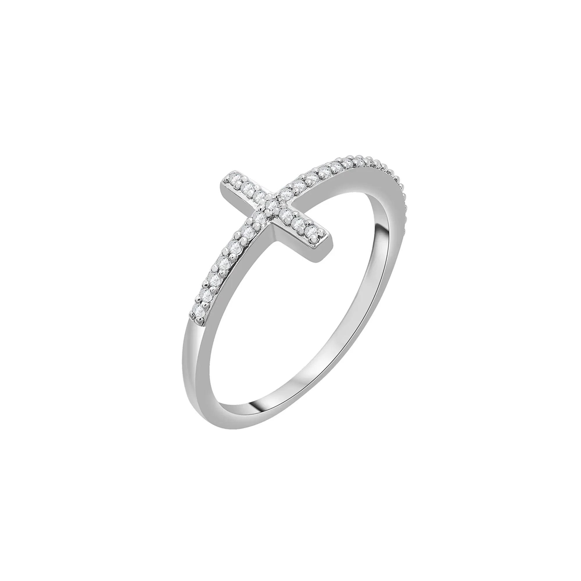 1/8 CT. Tw. Diamond Cross Ring .925 Sterling Silver White Size 6 - Image 4