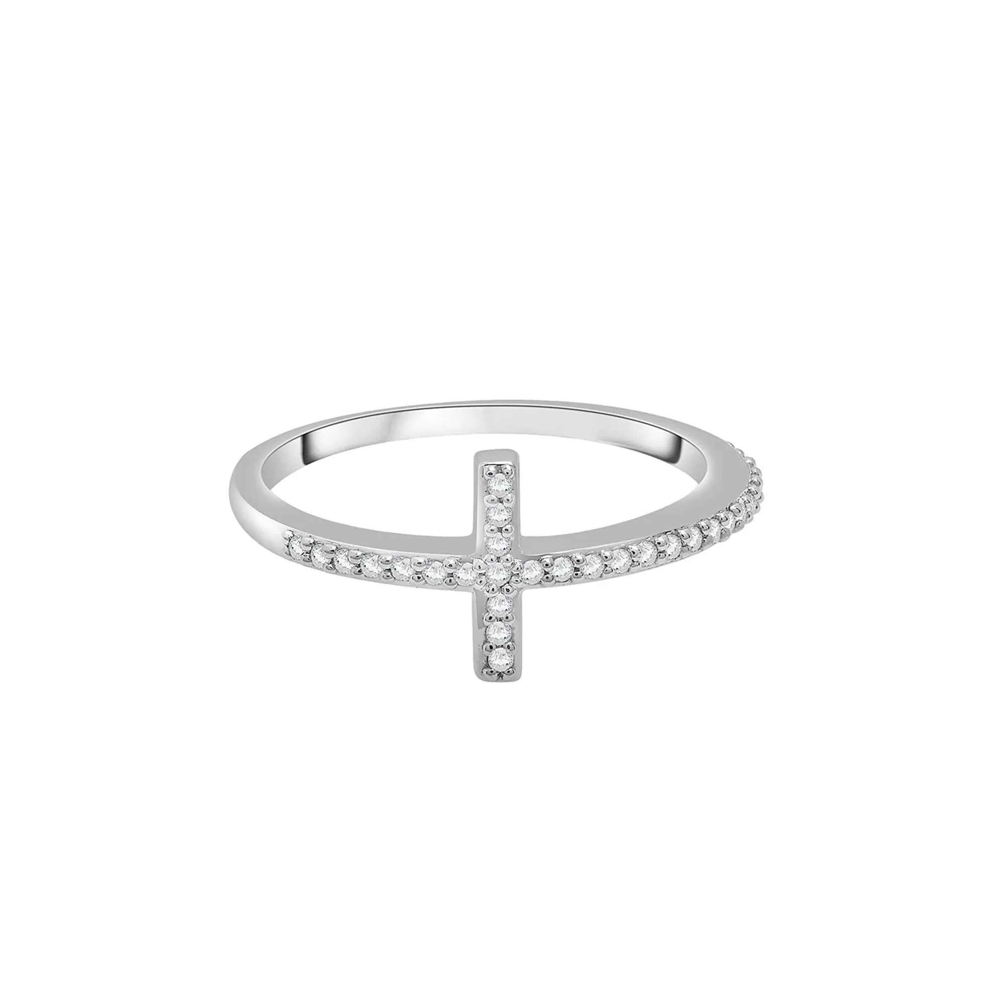 1/8 CT. Tw. Diamond Cross Ring .925 Sterling Silver White Size 9.5