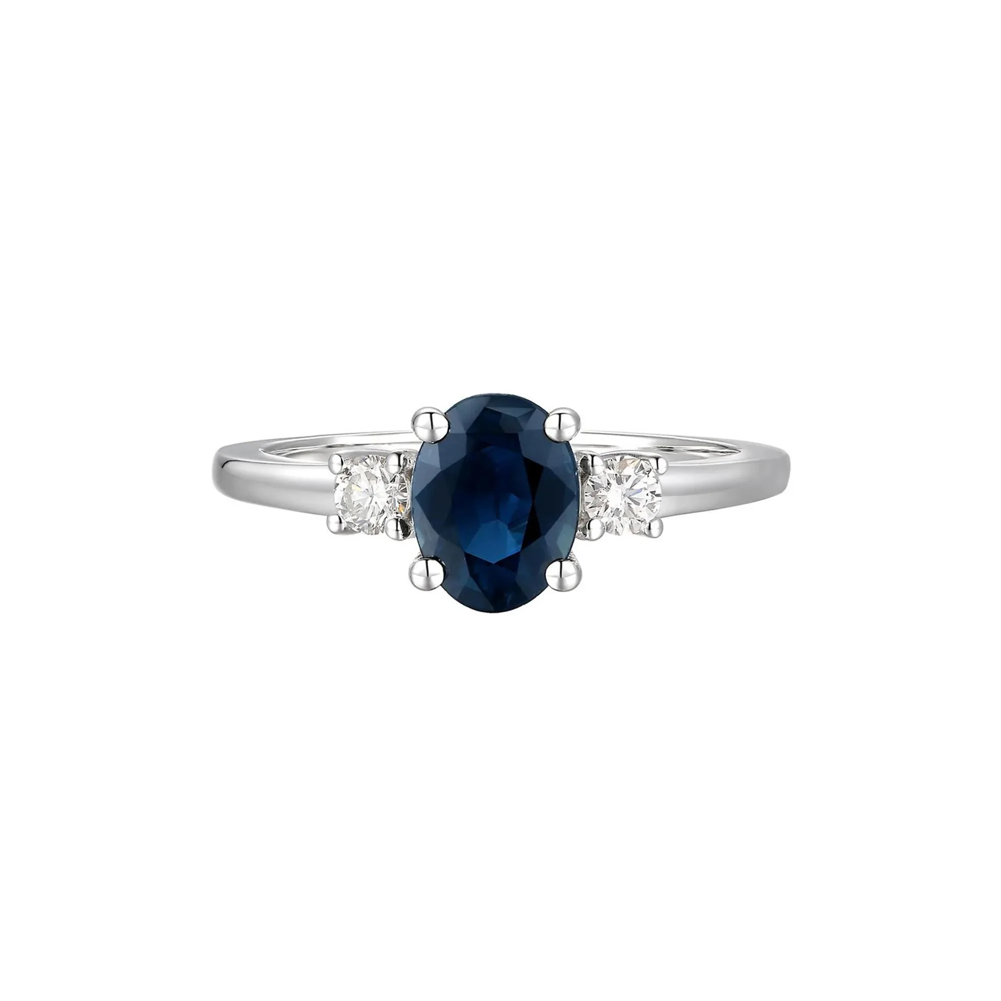 1/5 CT. Tw. Sapphire & Diamond Ring 14K White Gold Round Brilliant Cut Size 10