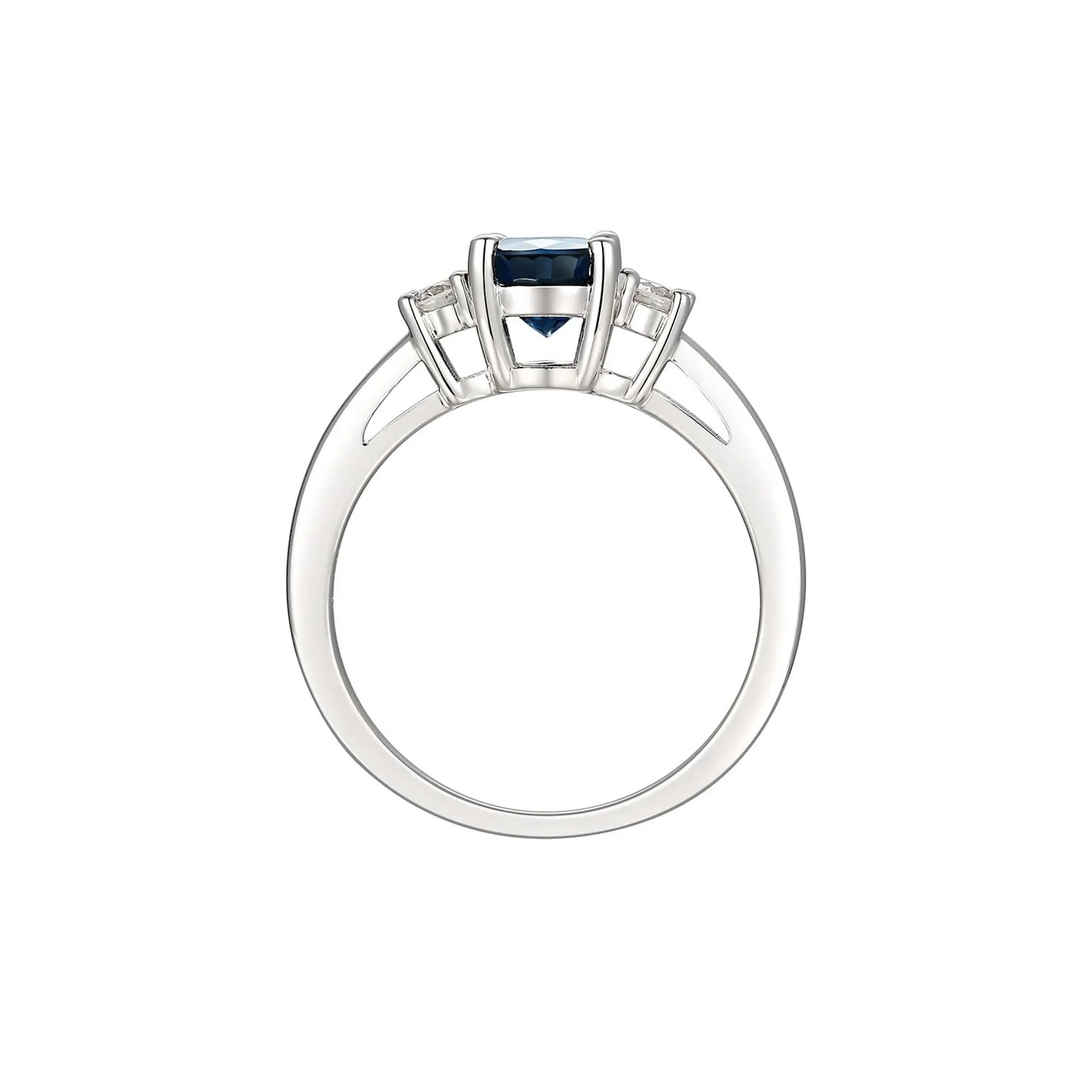 1/5 CT. Tw. Sapphire & Diamond Ring 14K White Gold Round Brilliant Cut Size 10 - Image 2