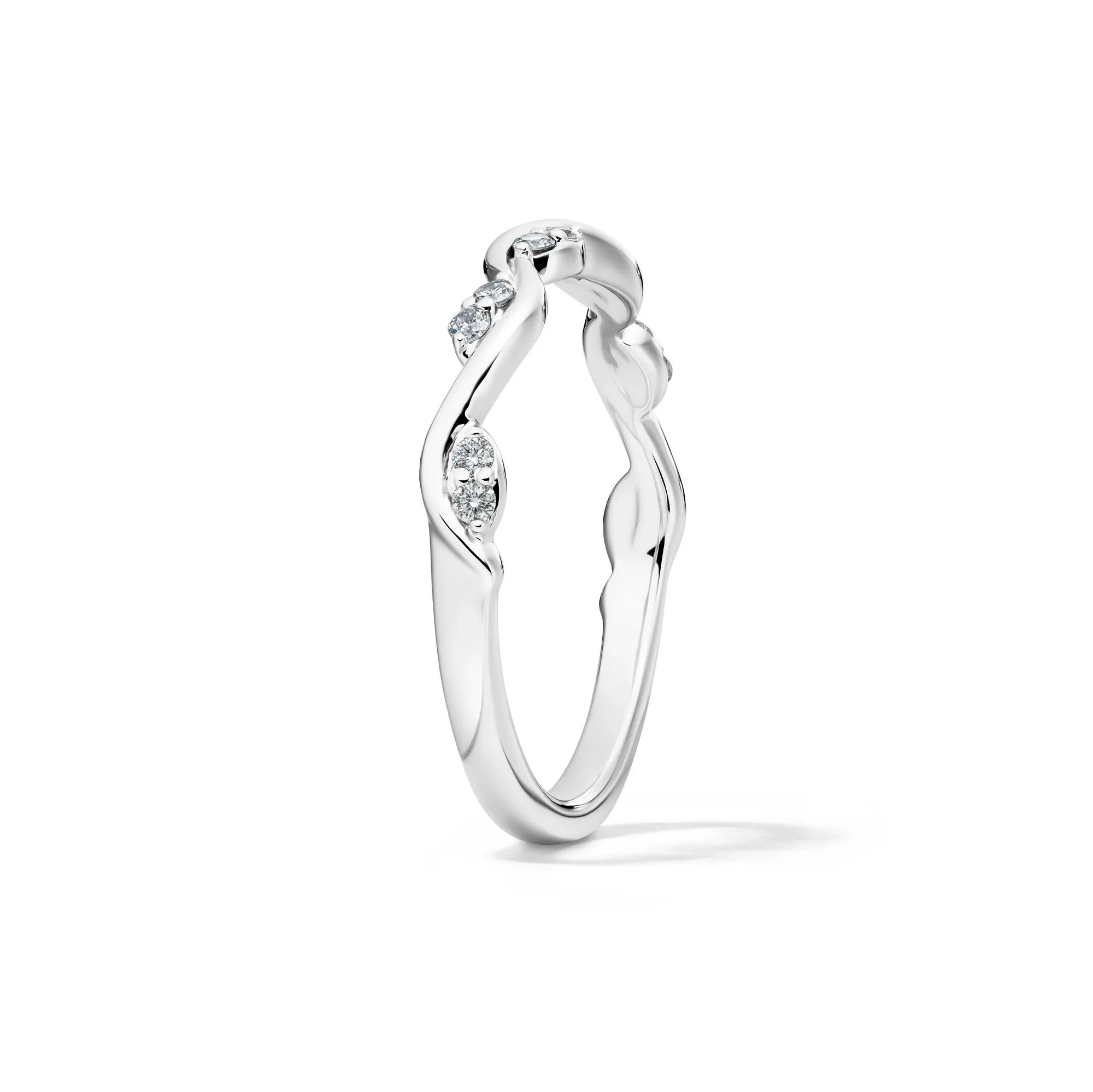 1/8 CT. Tw. Diamond Stacking Ring with Waves 10K White Gold Round Brilliant Cut Size 7.5 - Image 3