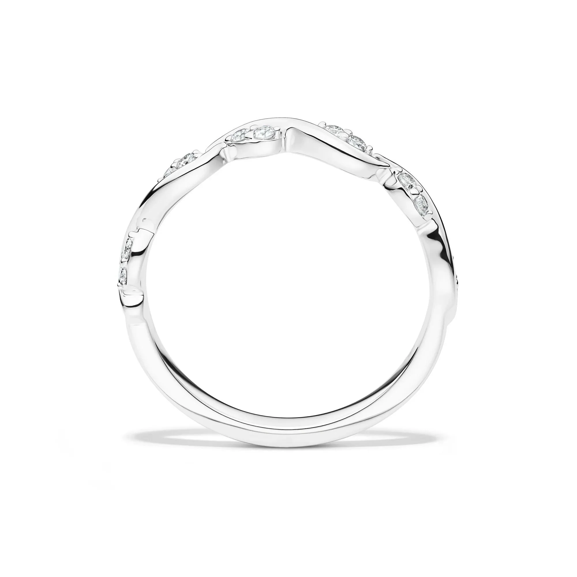 1/8 CT. Tw. Diamond Stacking Ring with Waves 10K White Gold Round Brilliant Cut Size 8 - Image 2